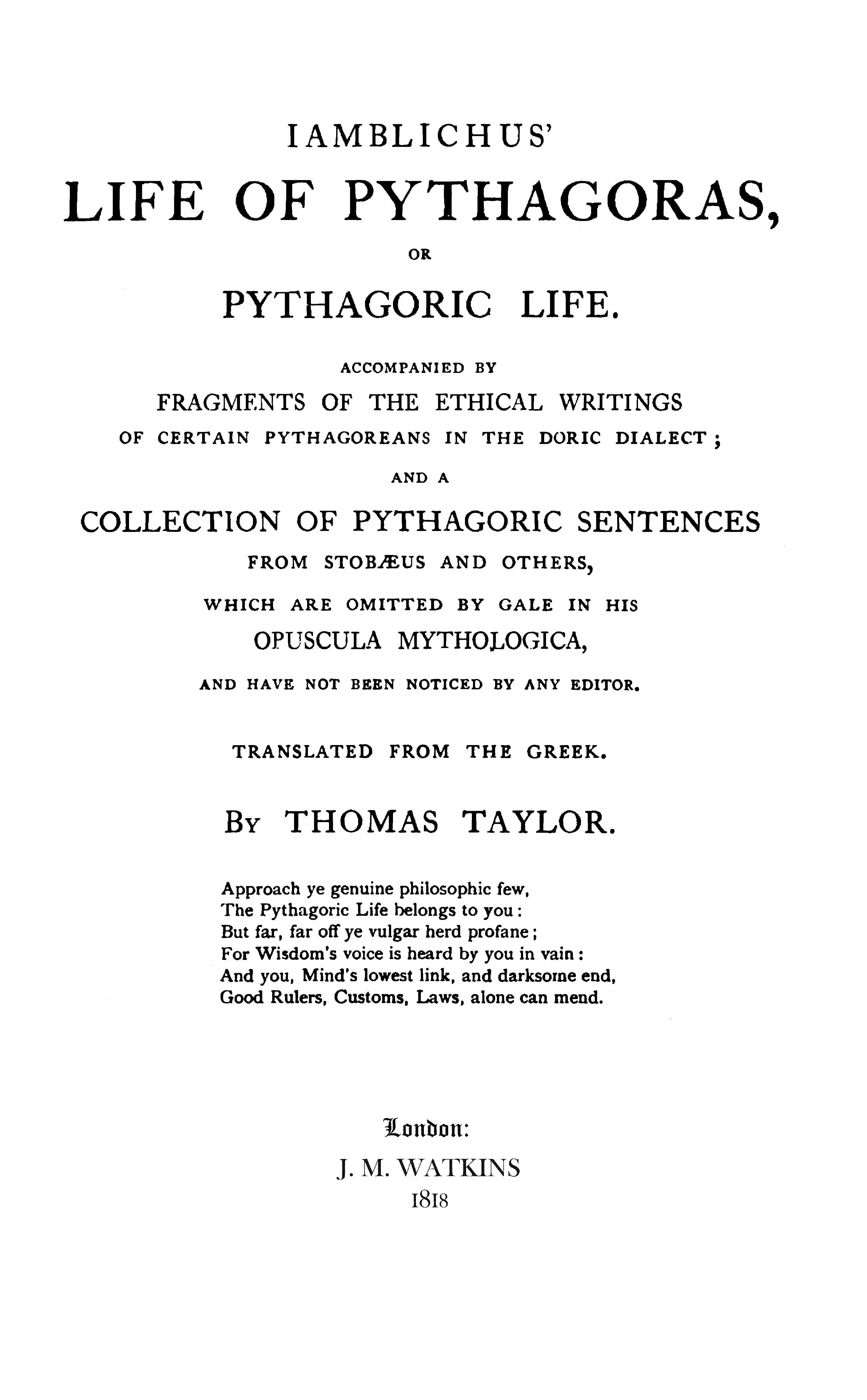 Iamblichus' Life of Pythagoras