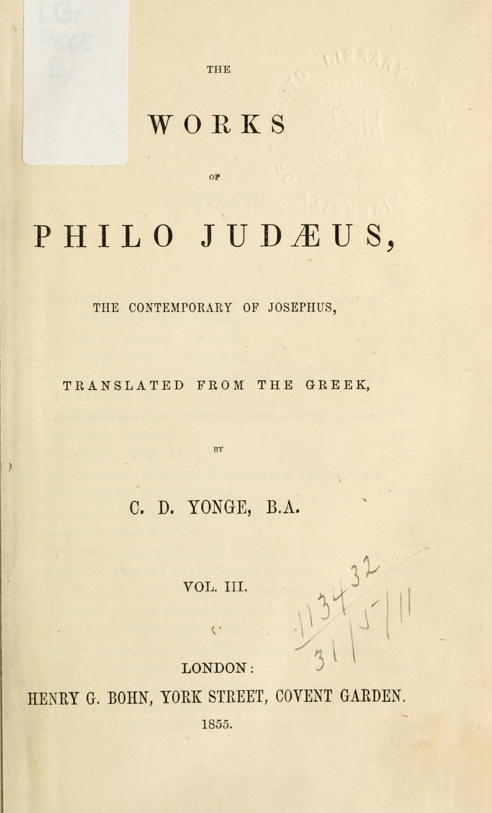 The Works of Philo Judaeus, Vol. 3