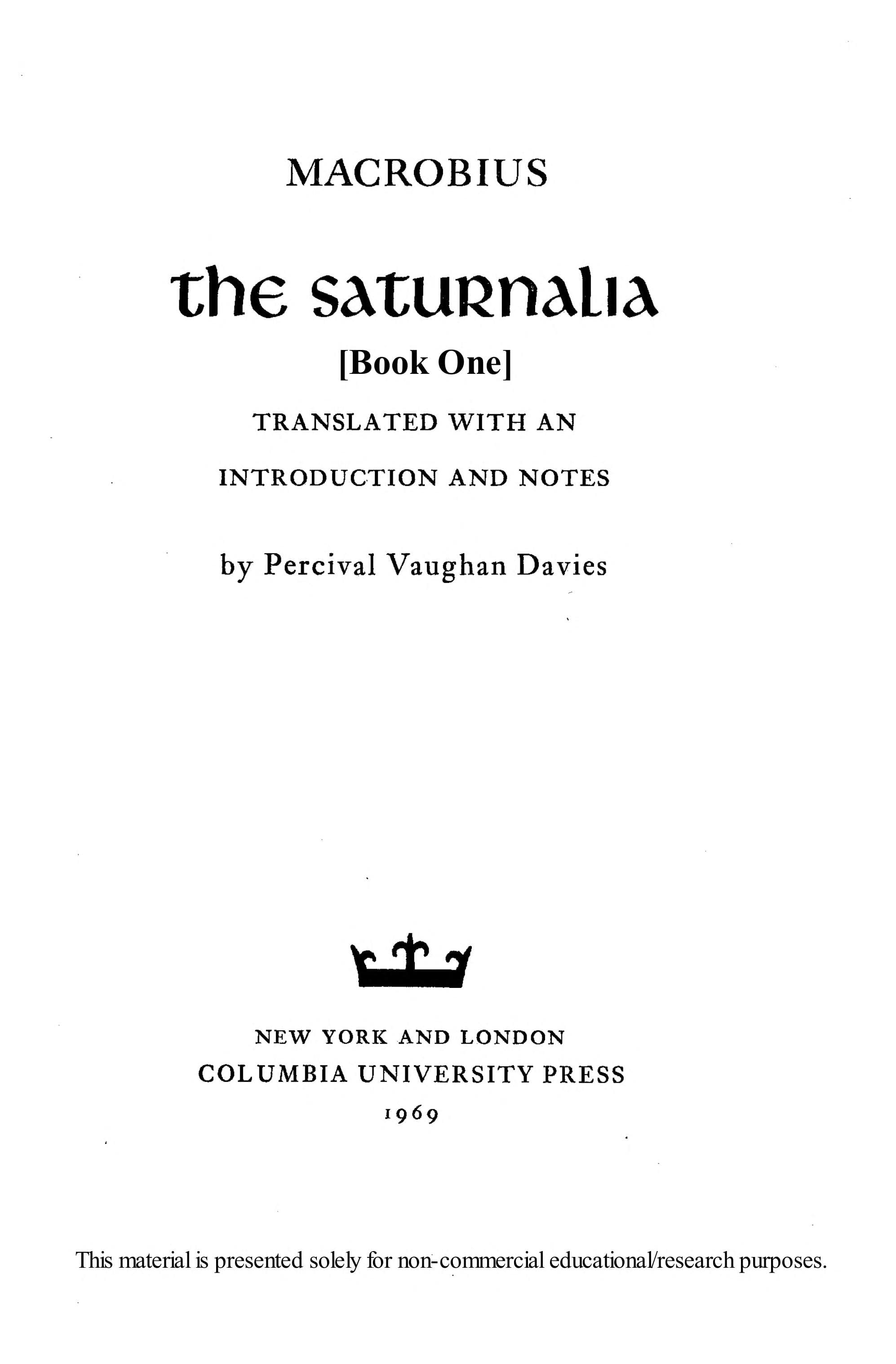 Macrobius' Saturnalia Book One