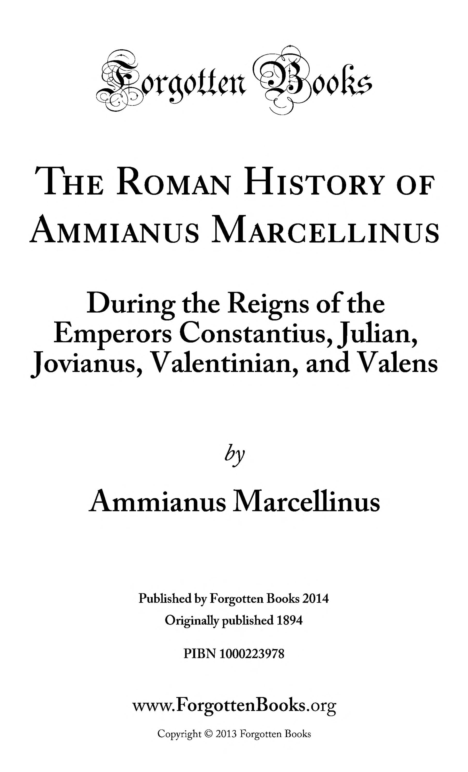 The Roman History of Ammianus Marcellinus