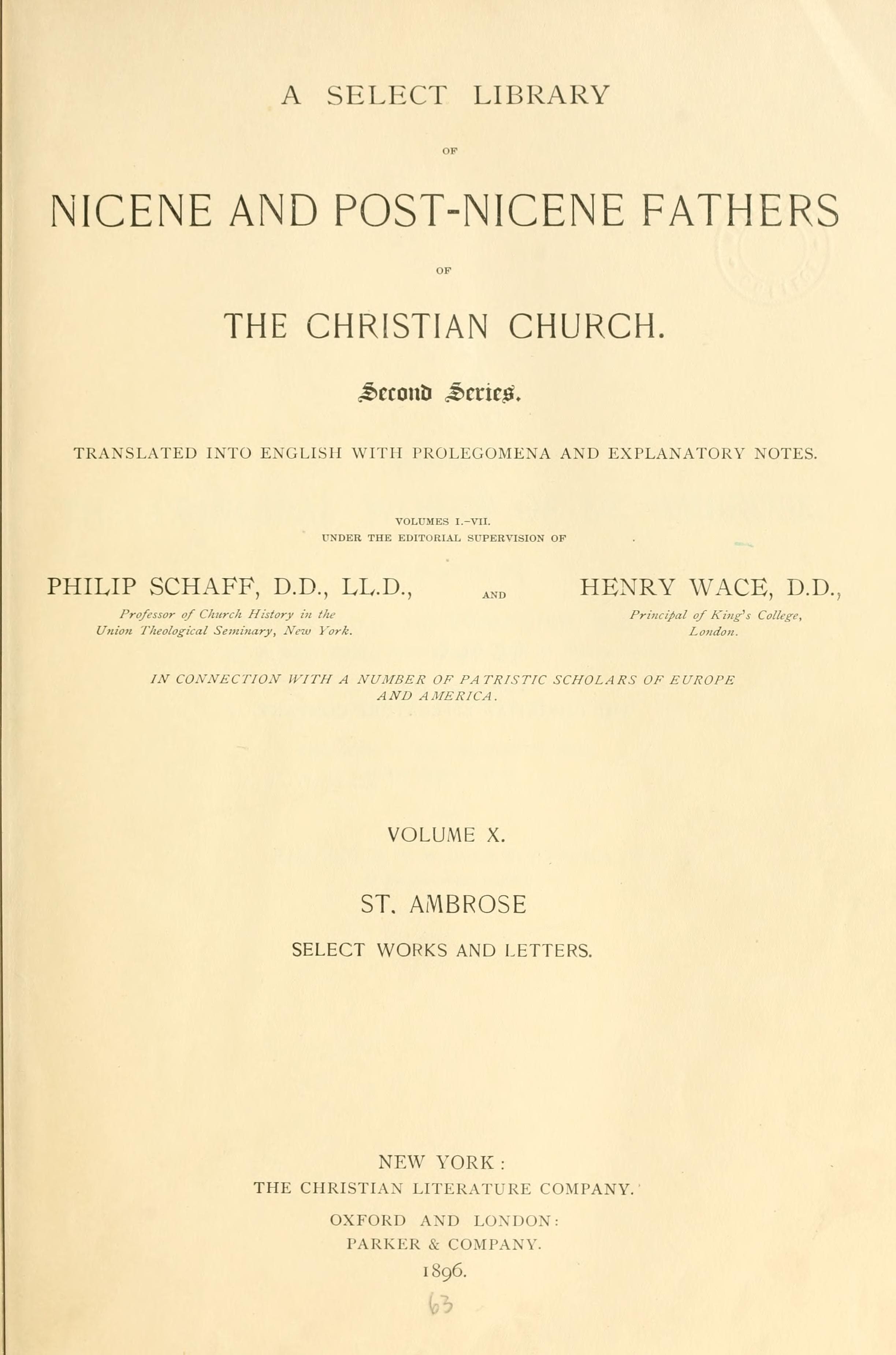 Nicene and Post-Nicene Fathers, Series 2, Vol. 10 (Ambrose: Select Works and Letters)