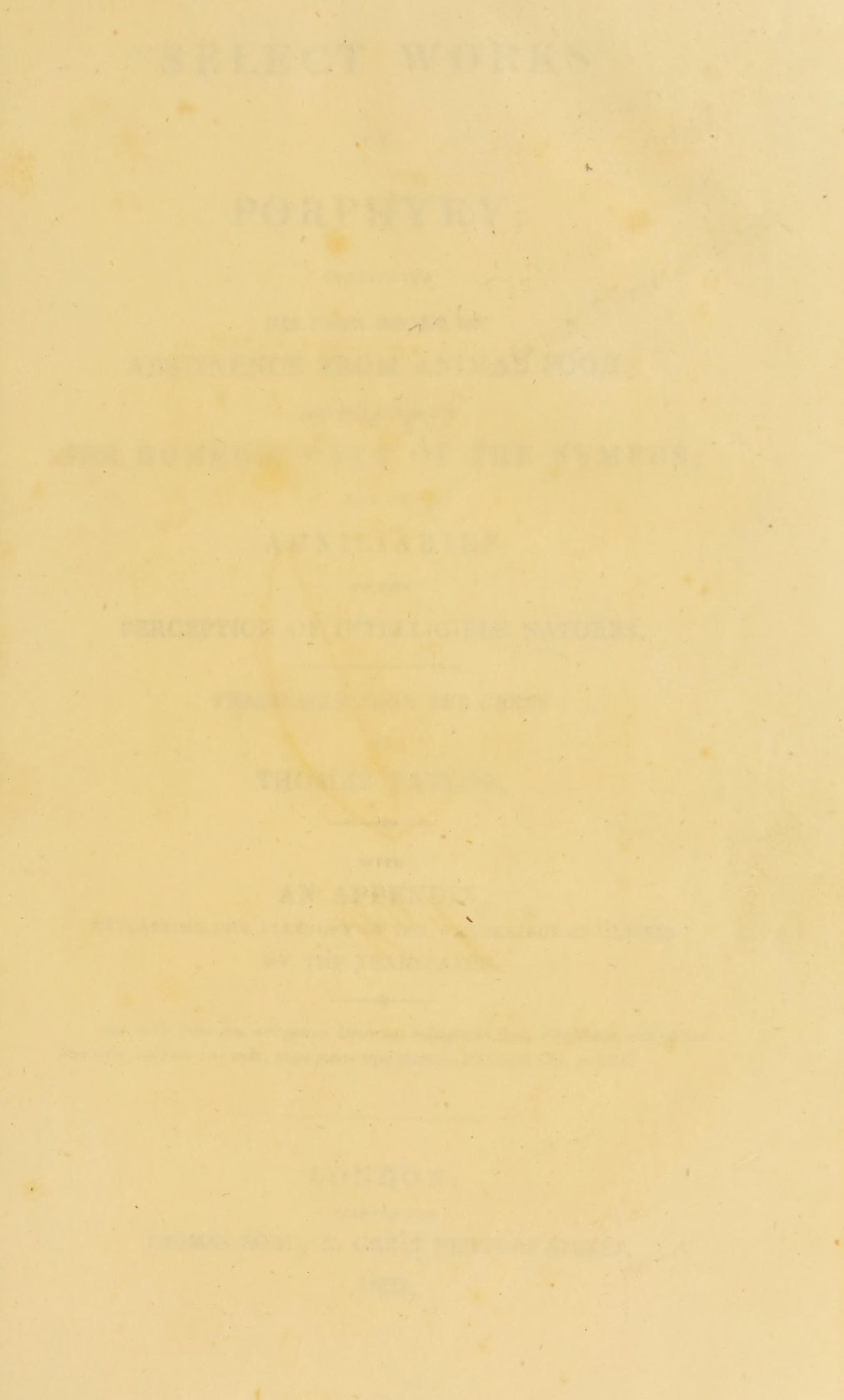 Select Works of Porphyry (On Abstinence, Cave of the Nymphs, Auxiliaries)