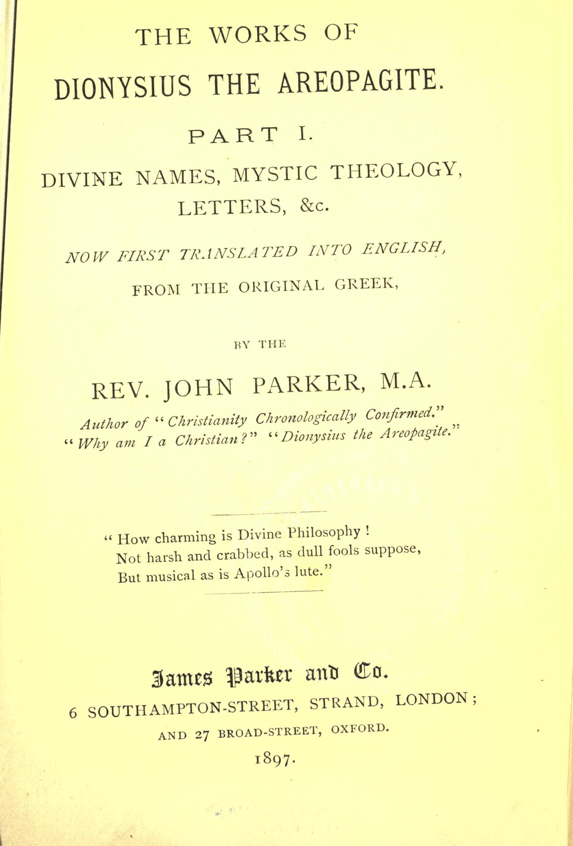 The Works of Dionysius the Areopagite