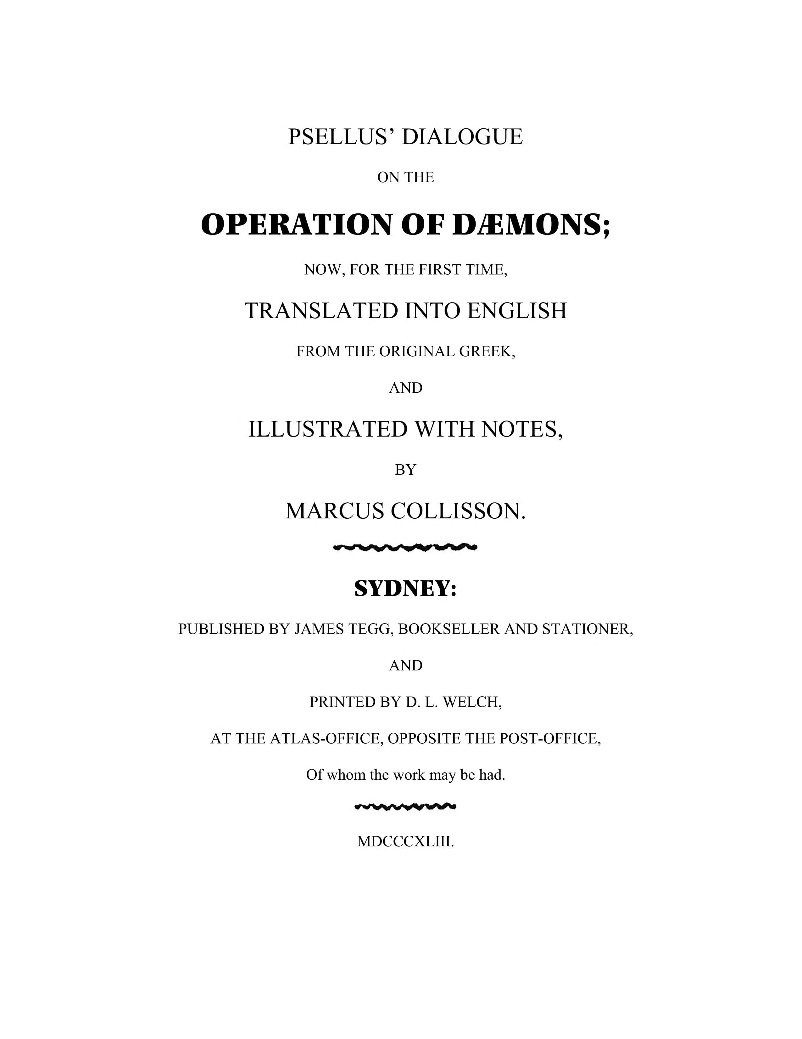 Michael Psellus on the Operation of Daemons