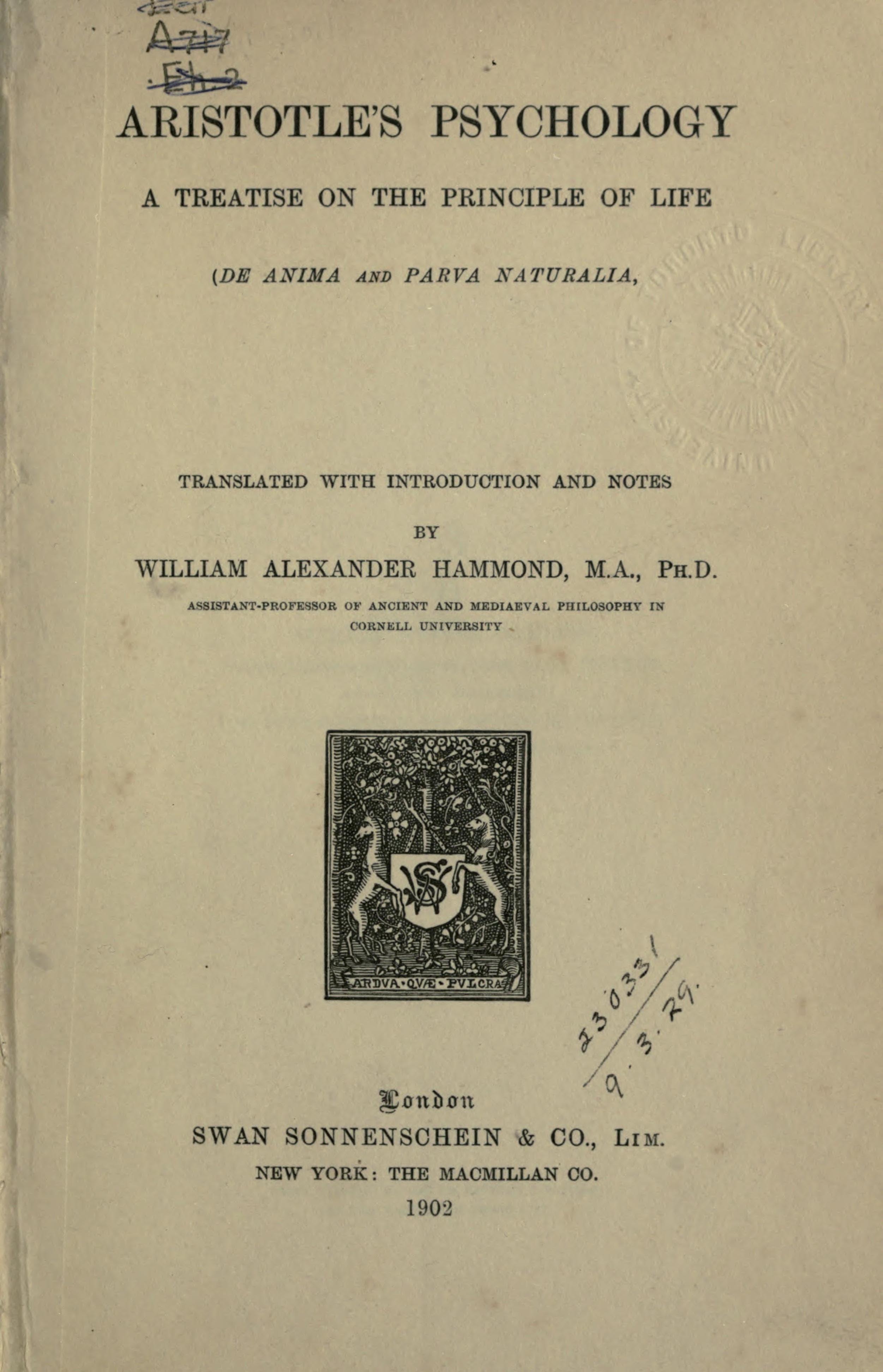 Aristotle's Psychology: De Anima and Parva Naturalia