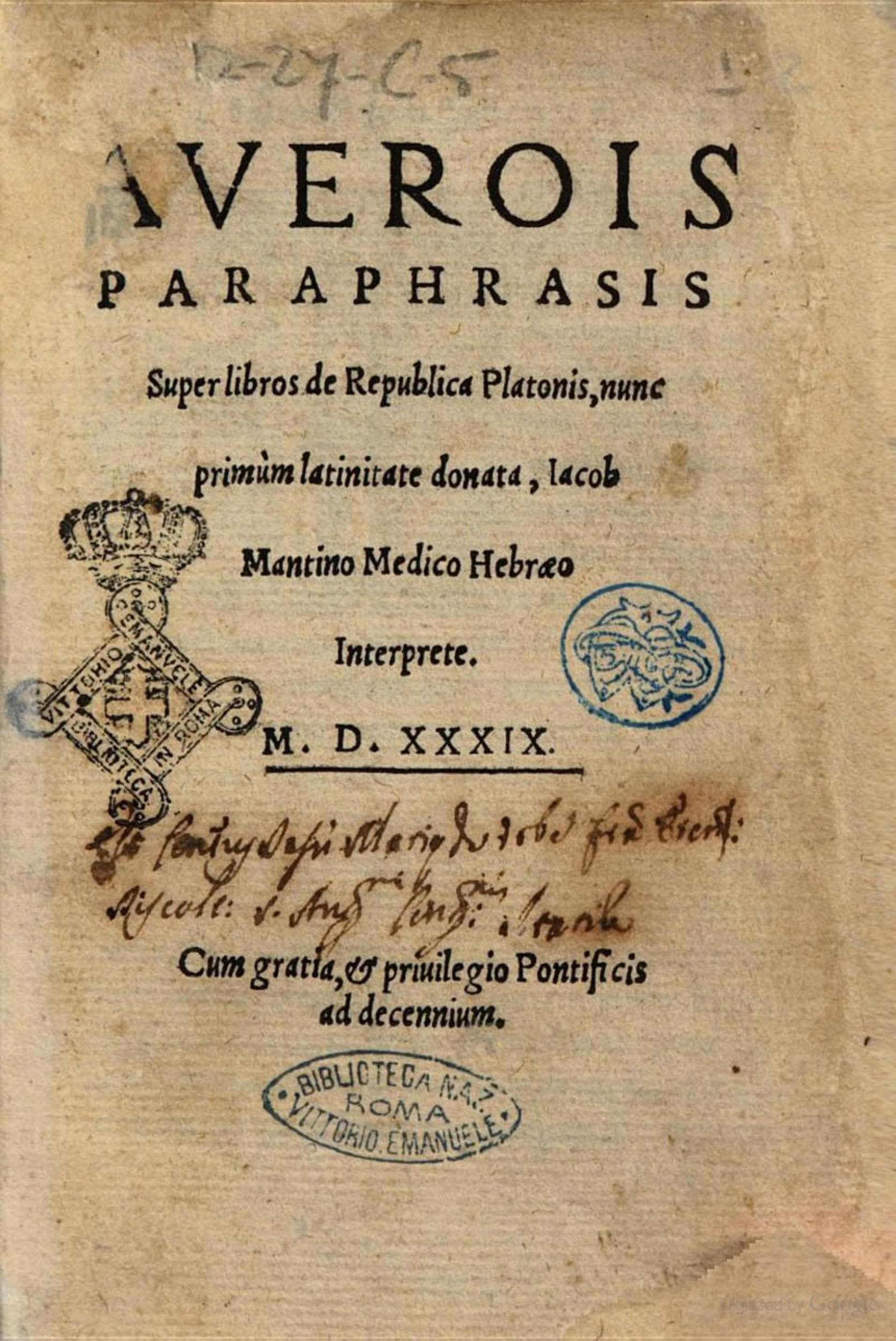 Averrois Paraphrasis super Libros de Republica Platonis