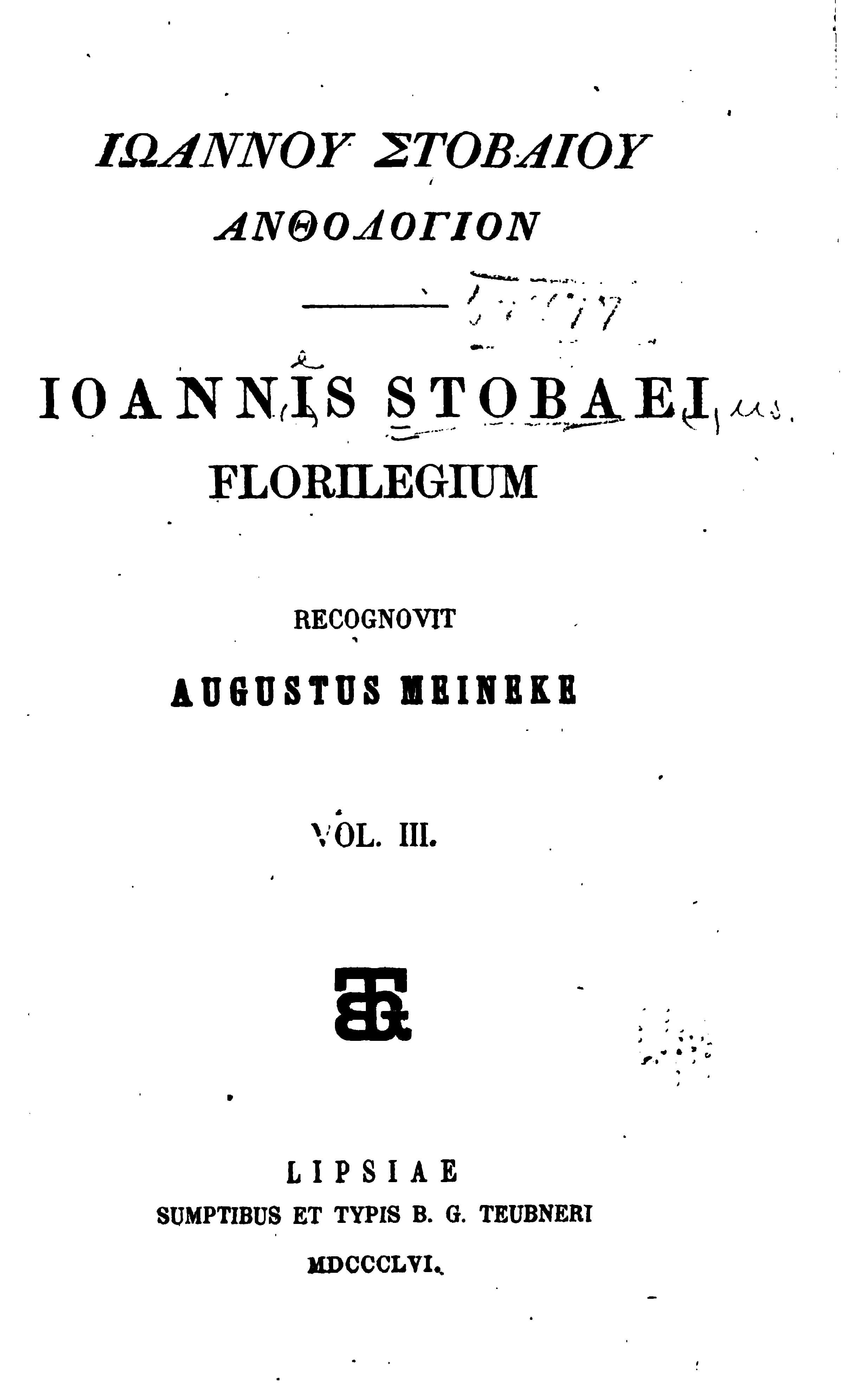 Ioannis Stobaei Florilegium