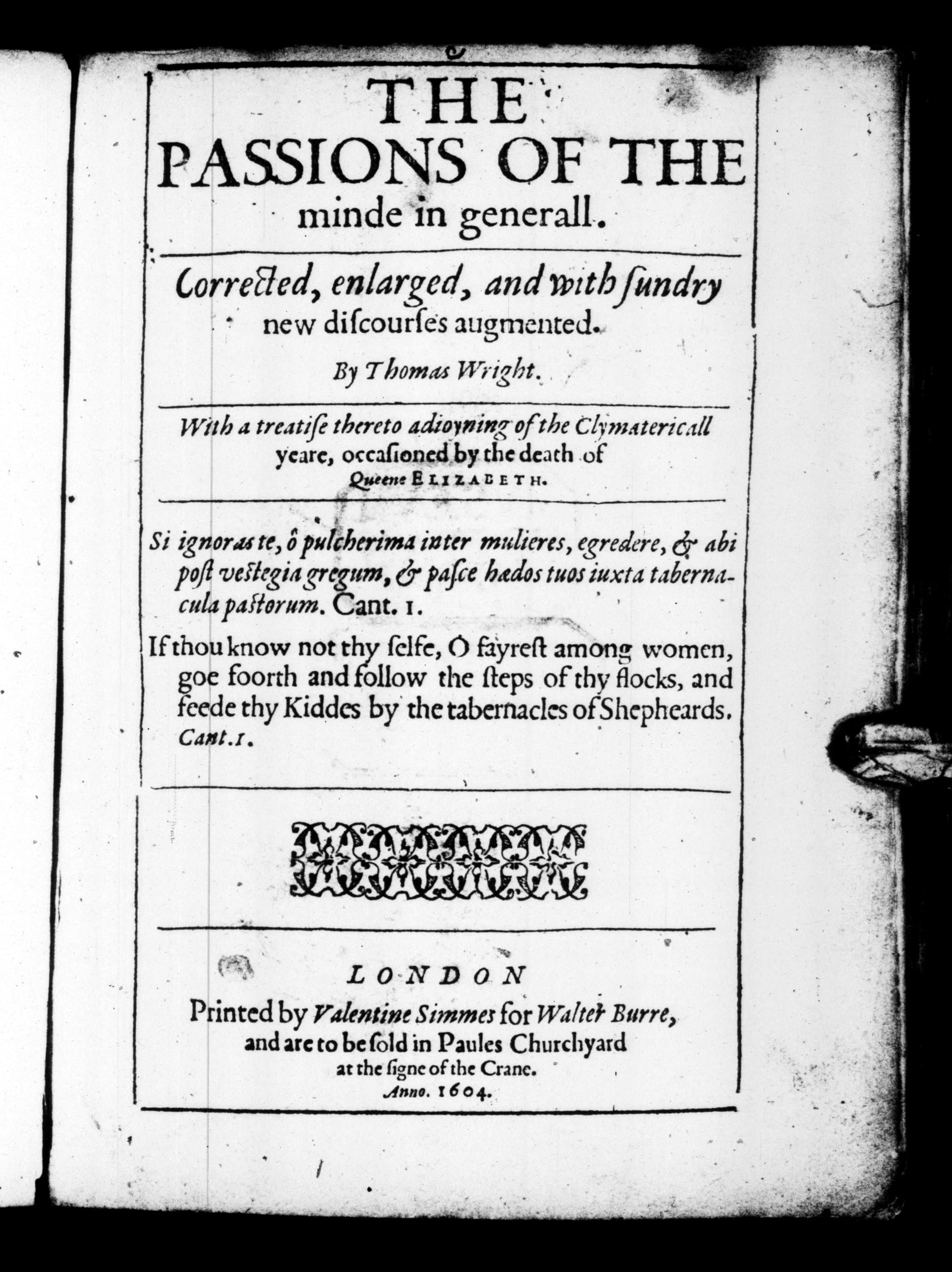 The Passions of the Minde in Generall