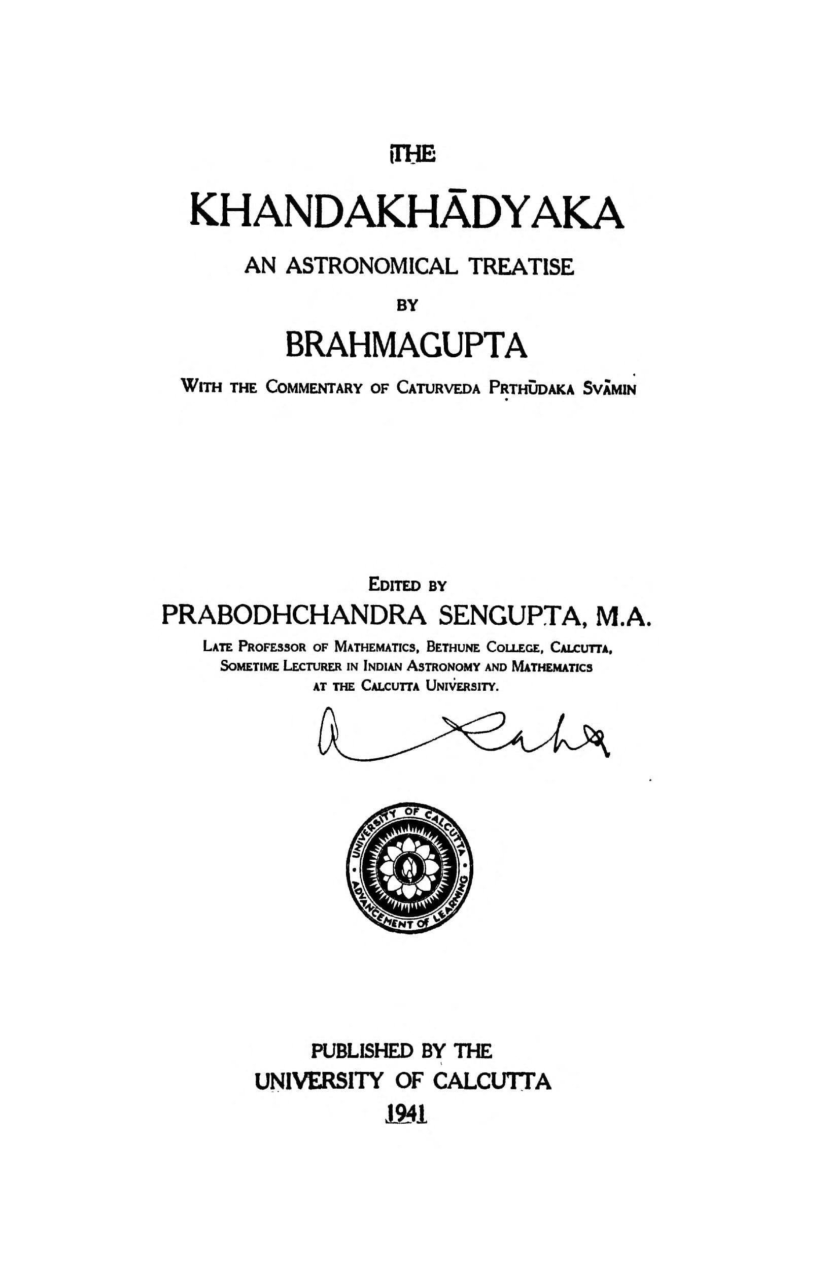Khandakhadyaka: An Astronomical Treatise by Brahmagupta