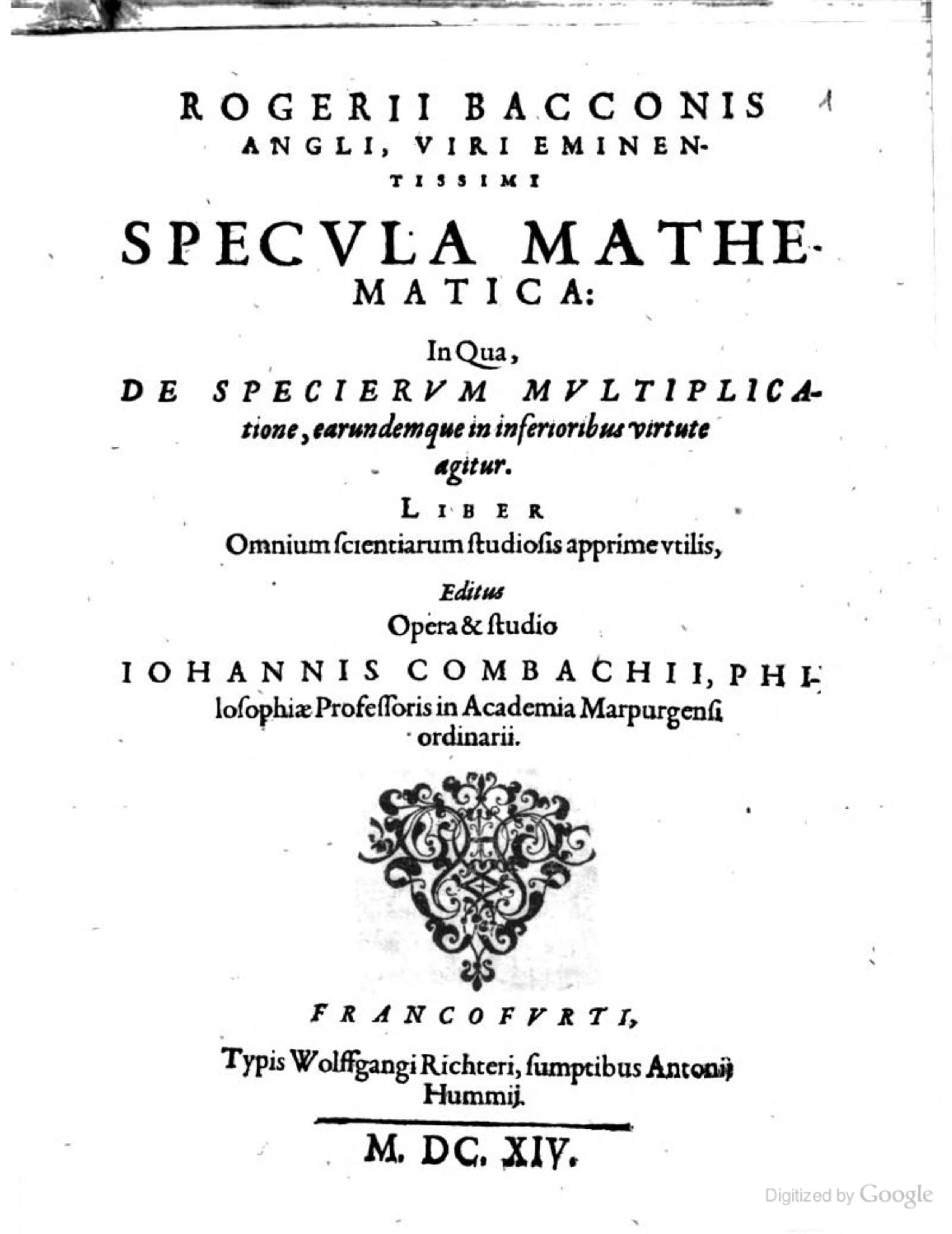 Rogerii Bacconis Specula Mathematica