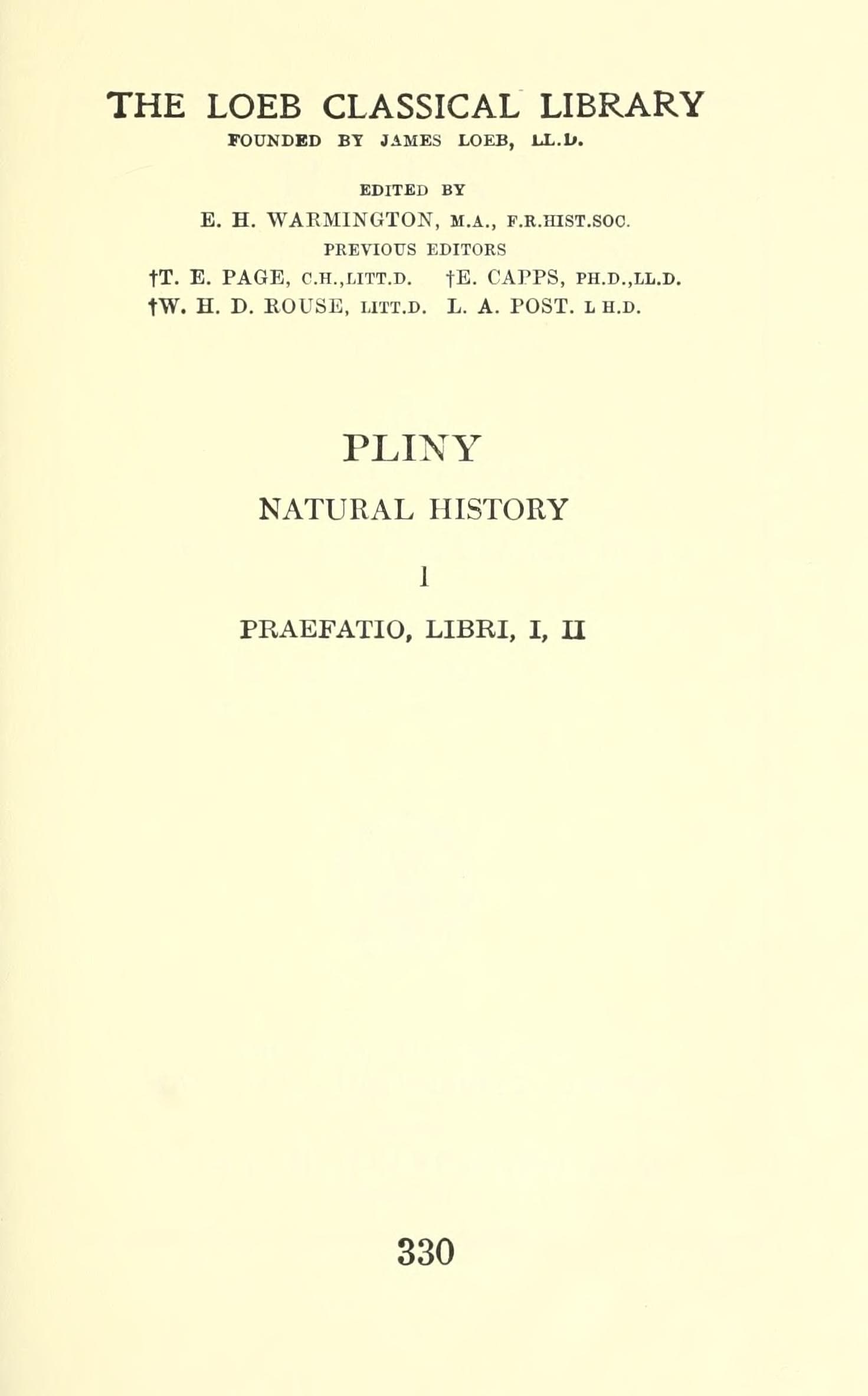 Pliny Natural History, Vol. I (Loeb Latin-English)