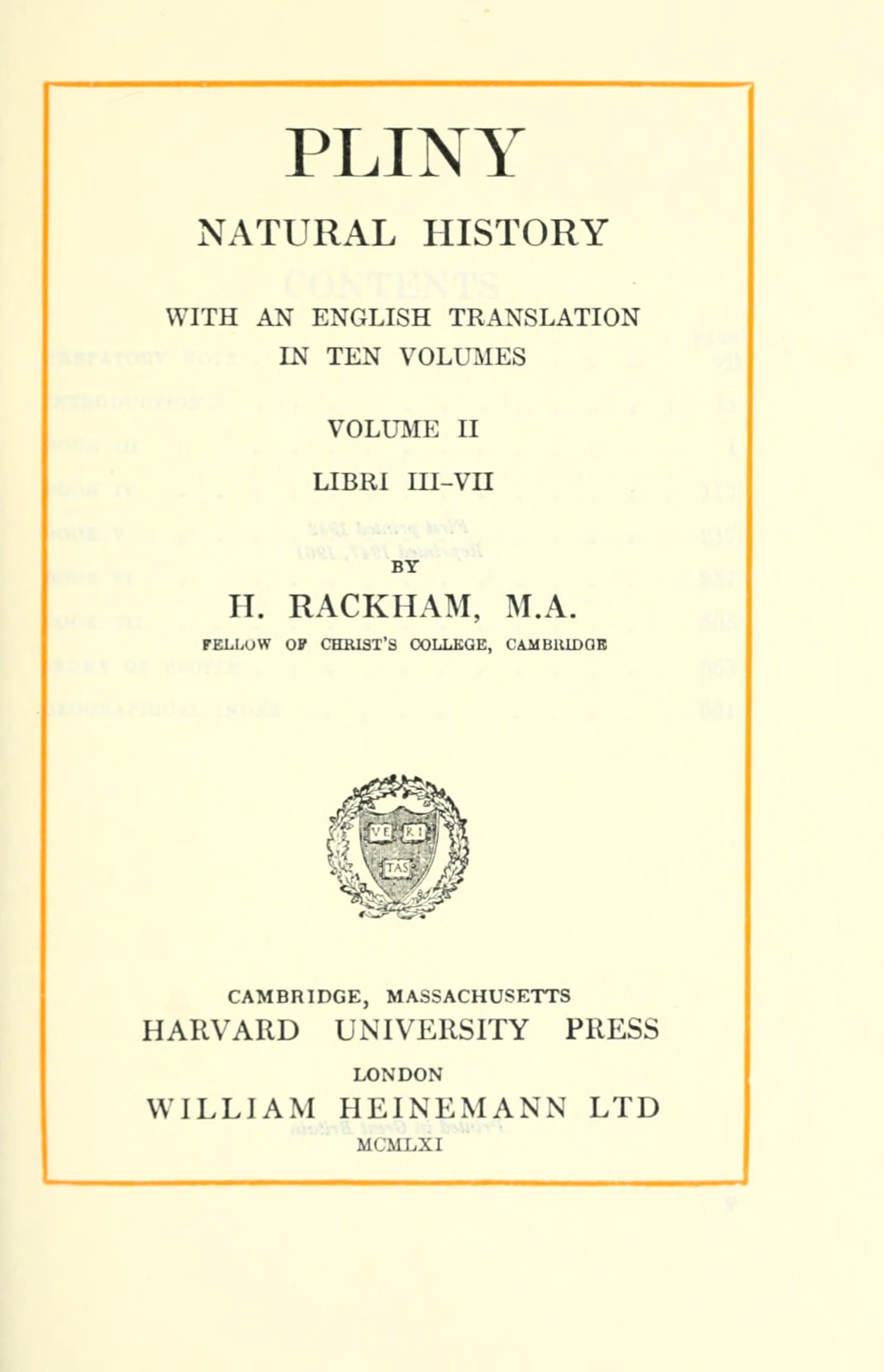 Pliny Natural History, Vol. II (Loeb Latin-English)