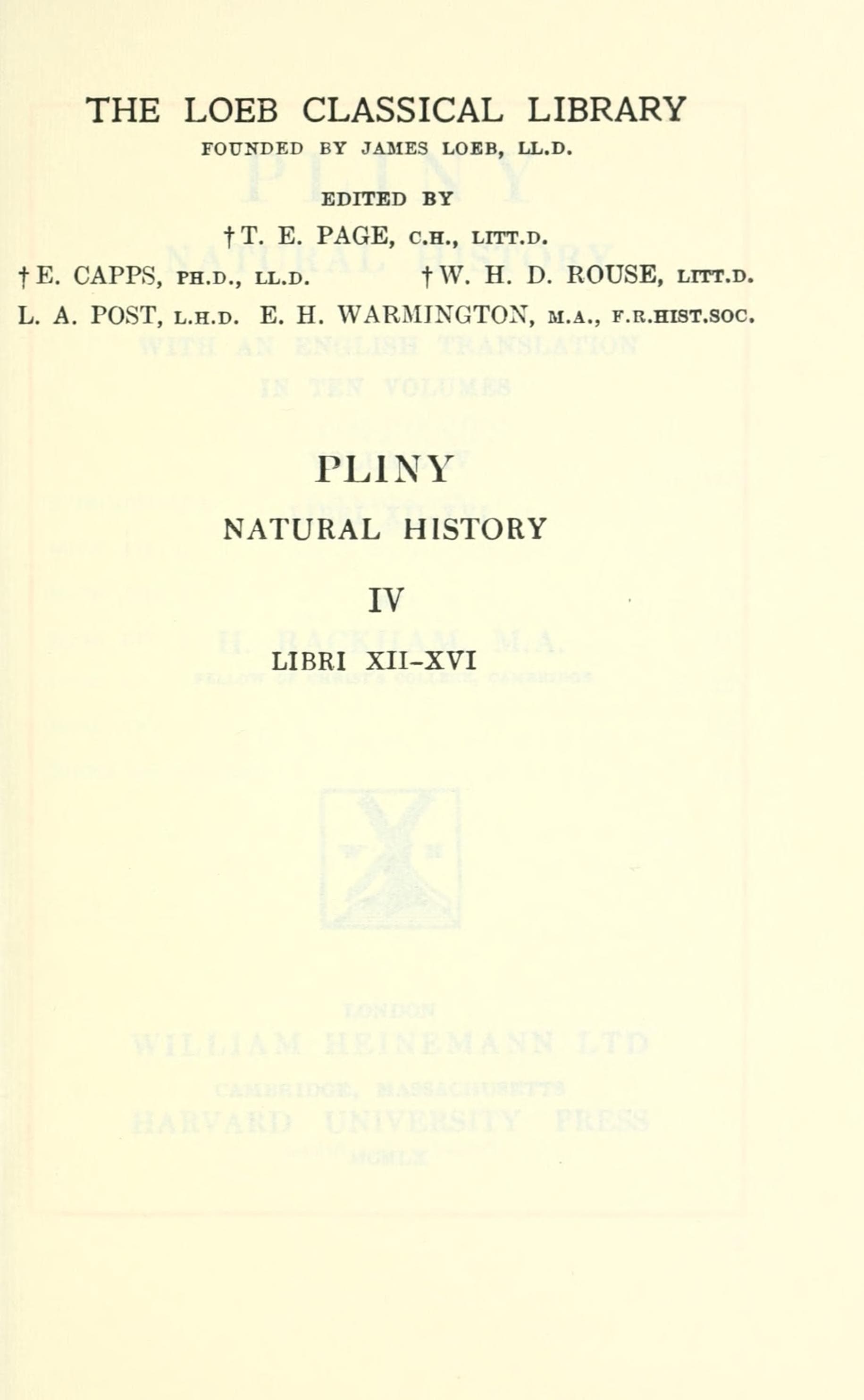Pliny Natural History, Vol. IV (Loeb Latin-English)