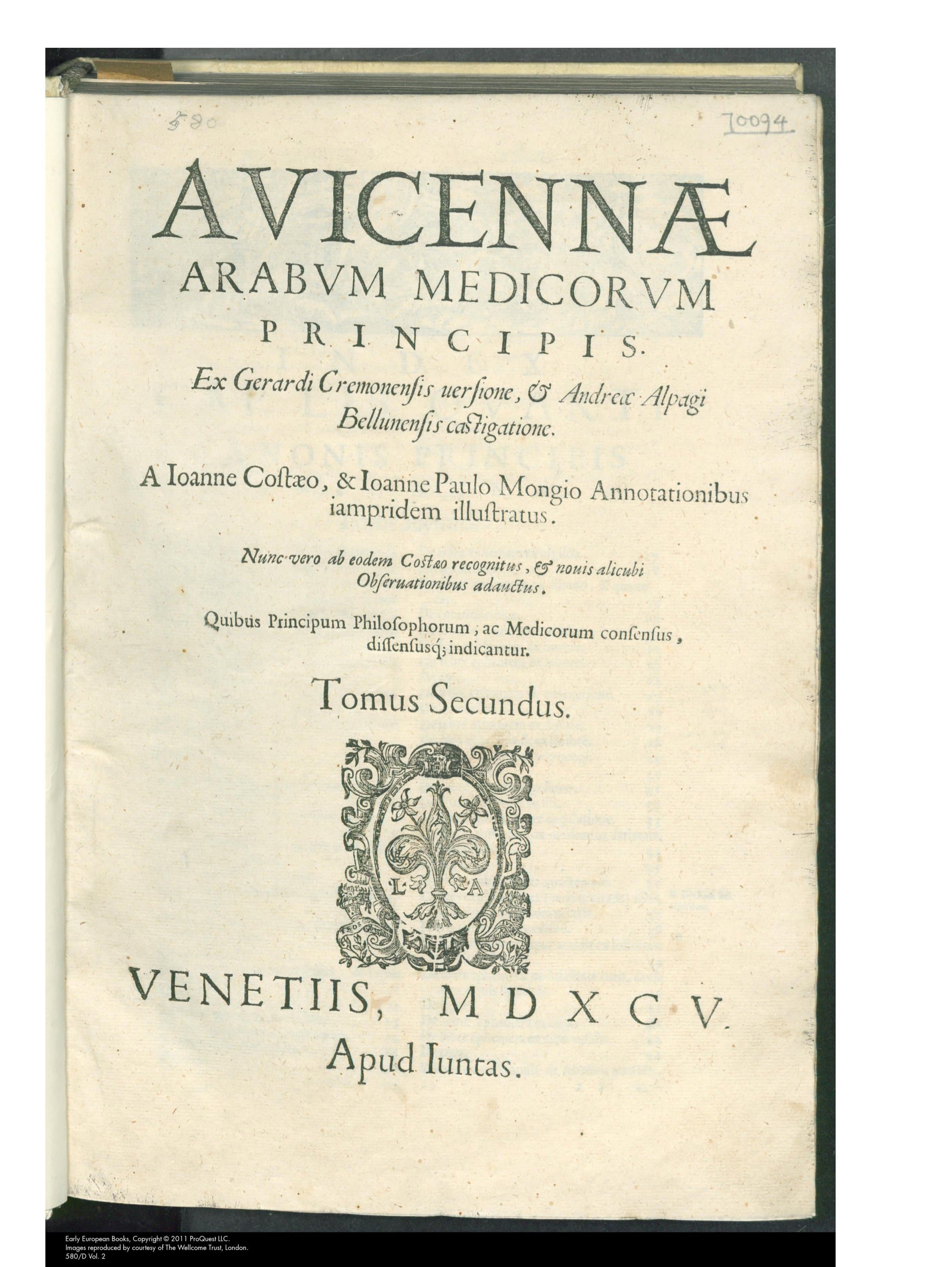 Avicennae Canon Medicinae, Vol. II (1595 Latin)