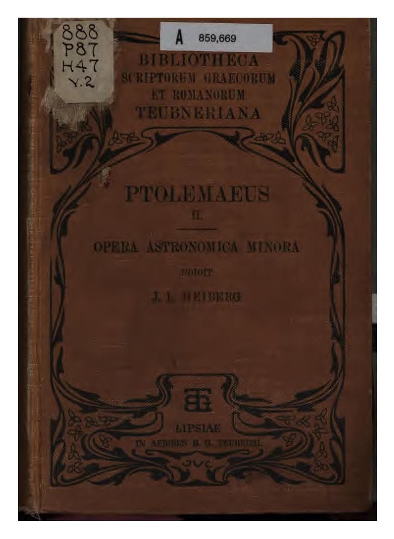 Claudii Ptolemaei Opera quae Exstant Omnia, Vol. II (Heiberg)