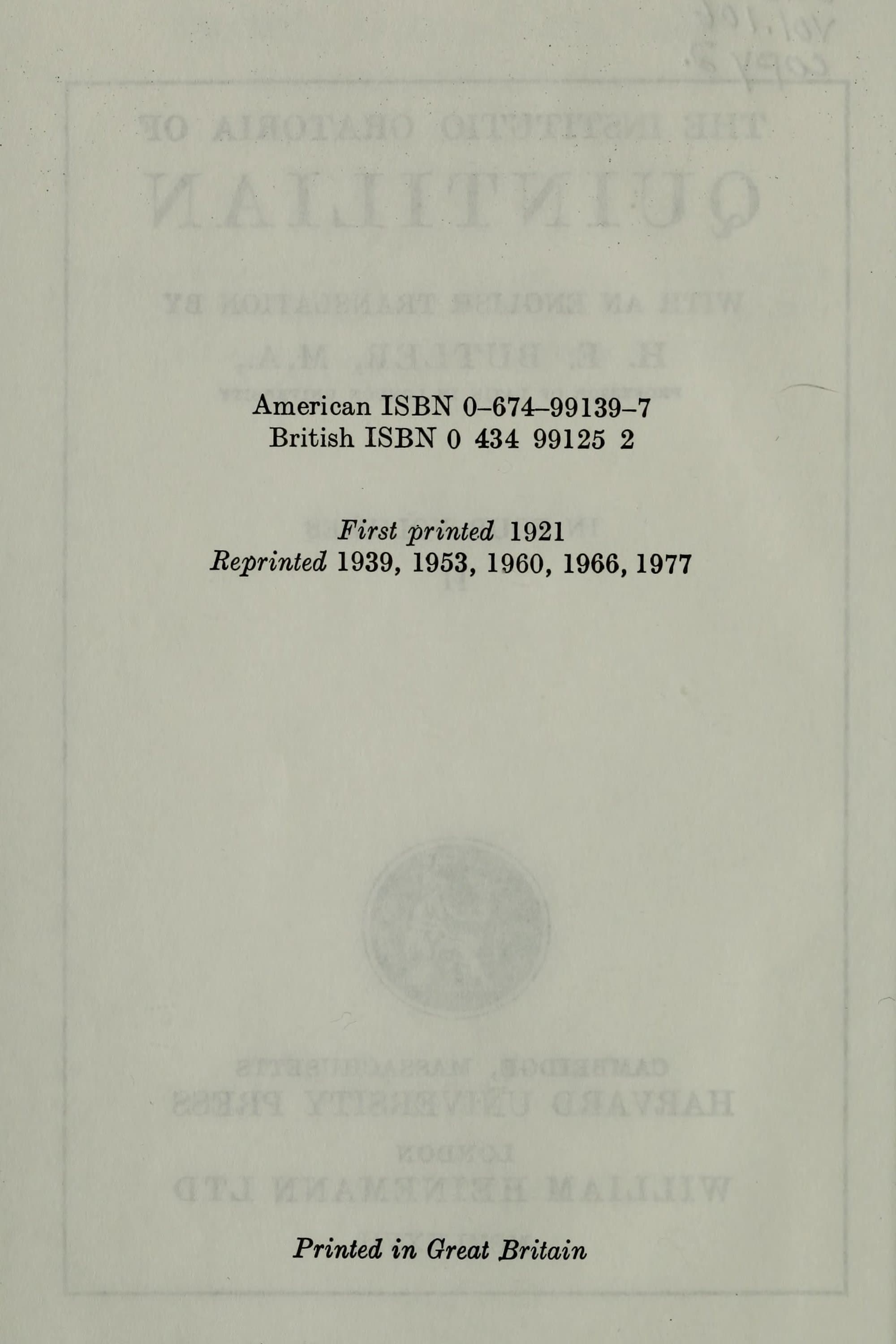 Institutio Oratoria, Vol. II