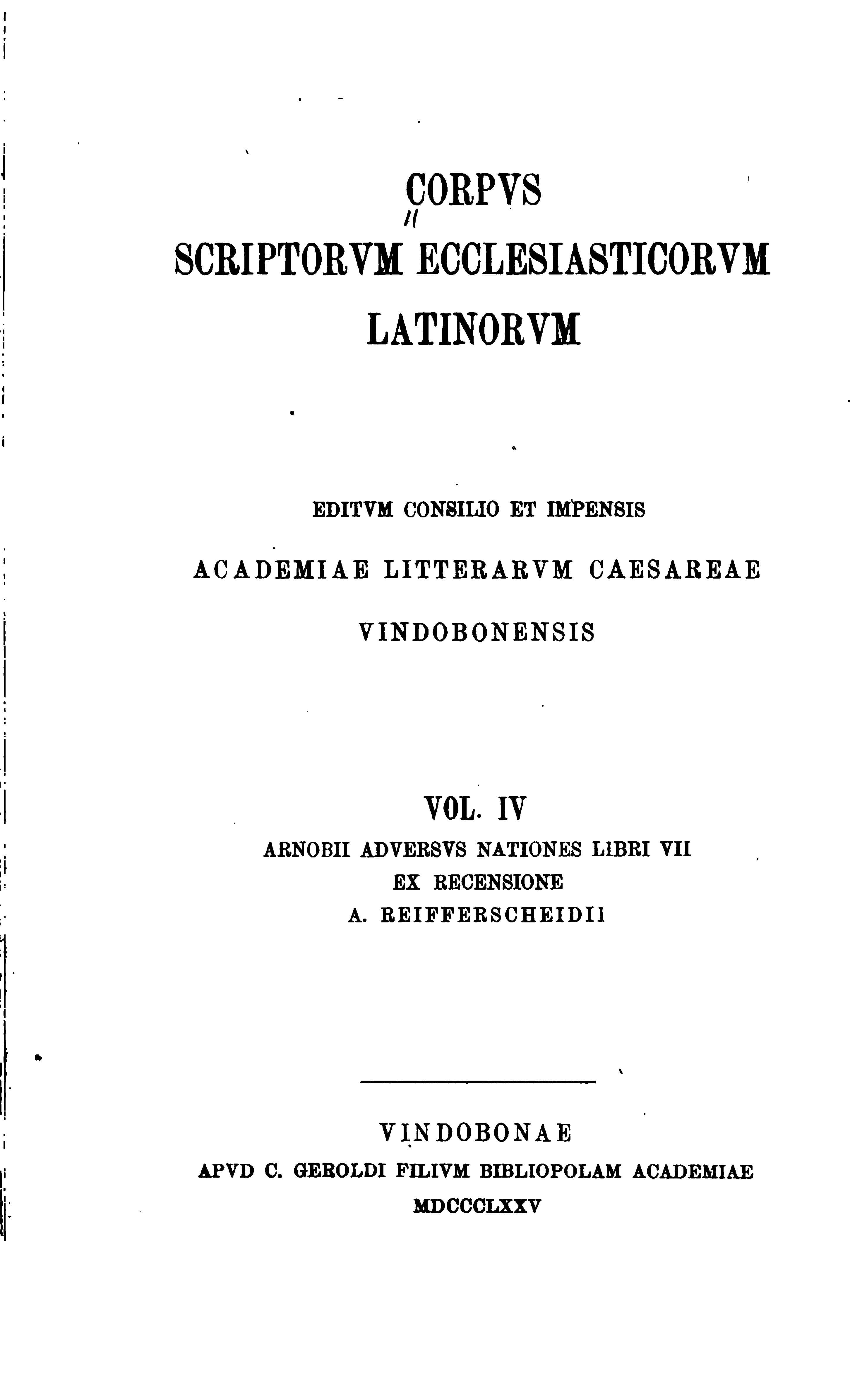 Arnobius, Adversus Nationes Libri VII (Reifferscheid, CSEL)