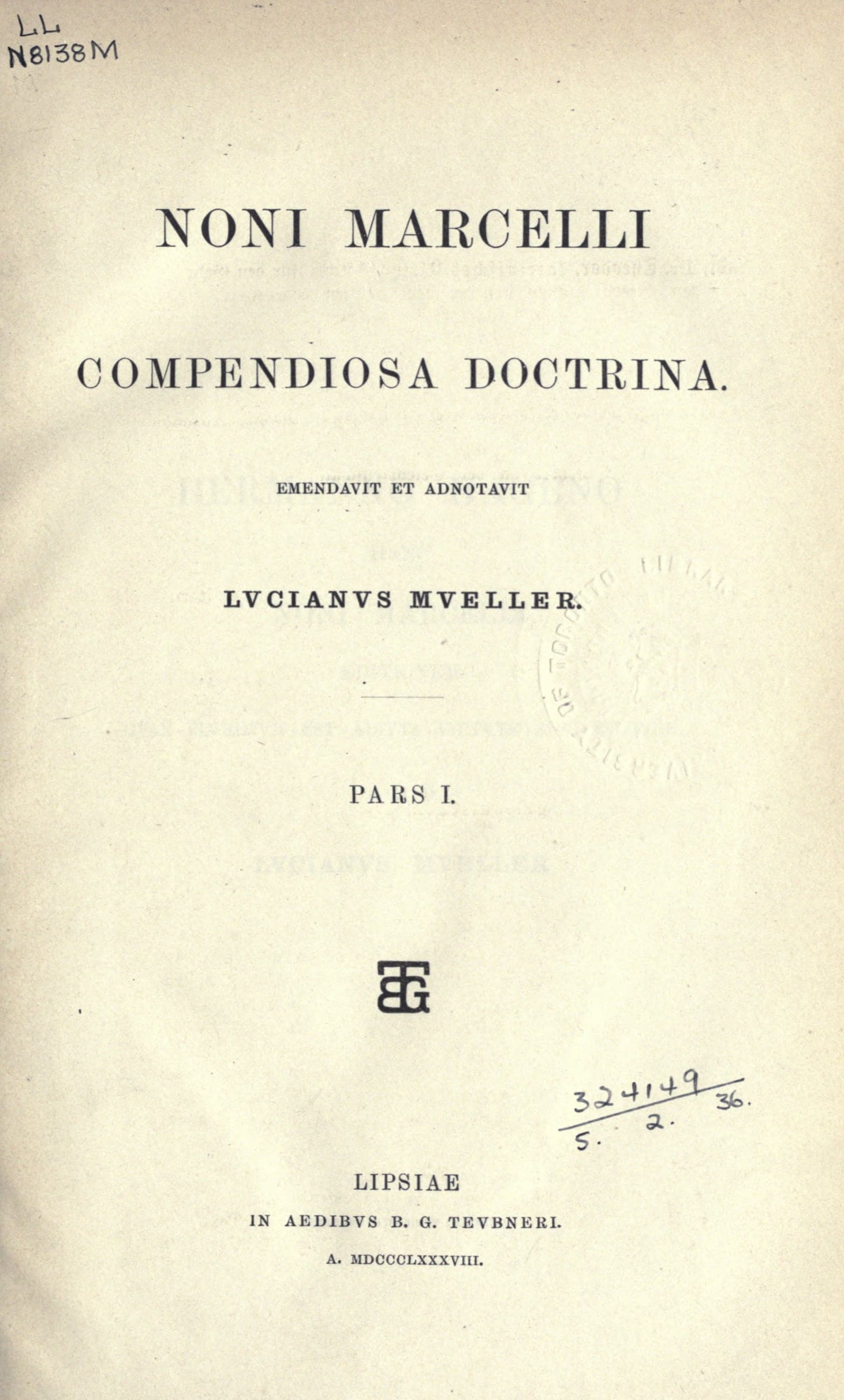 Nonius Marcellus, Compendiosa Doctrina, Vol. I (Lindsay)