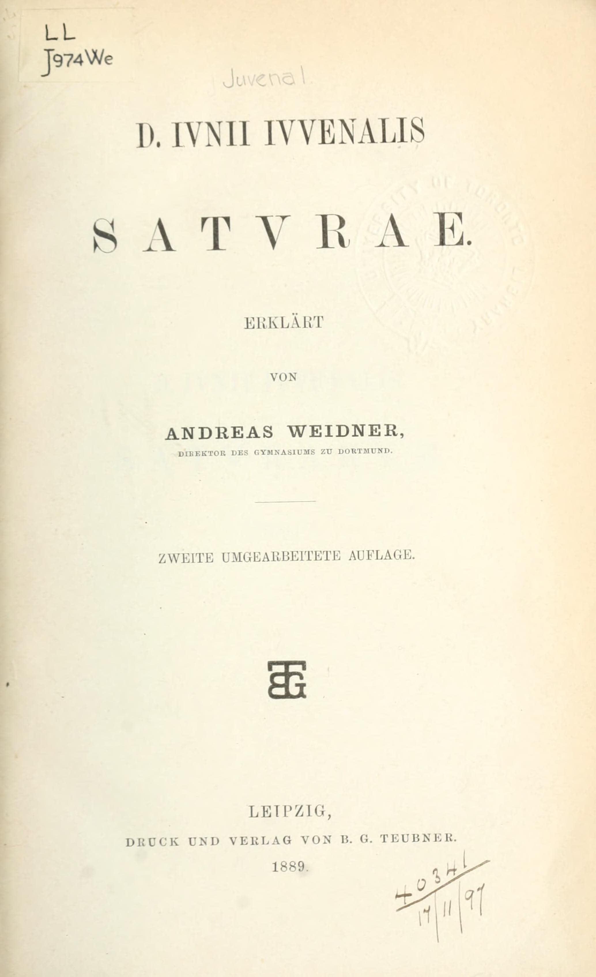 Juvenal, Saturae (Housman ed.)