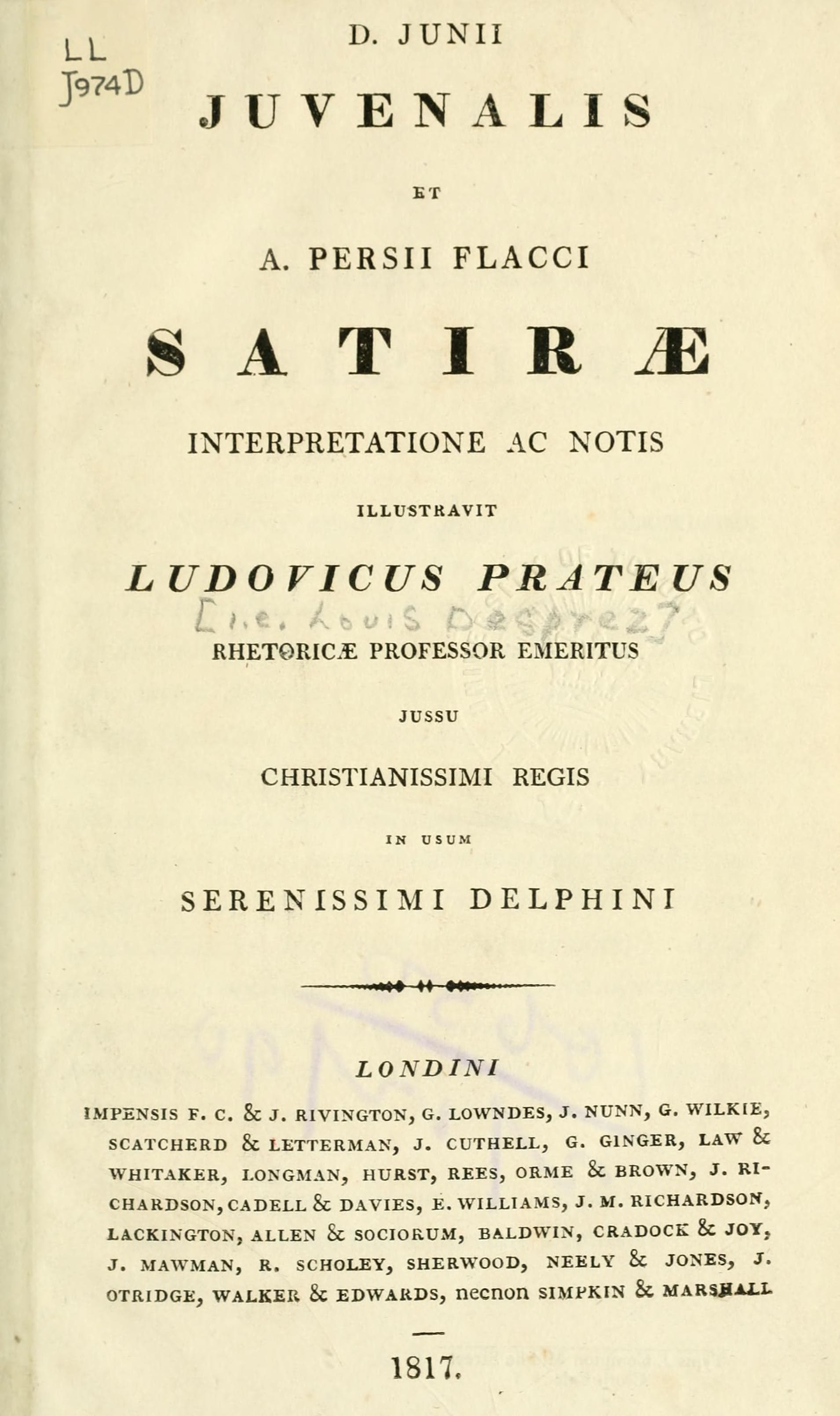 D. Junii Juvenalis et A. Persii Flacci Satirae