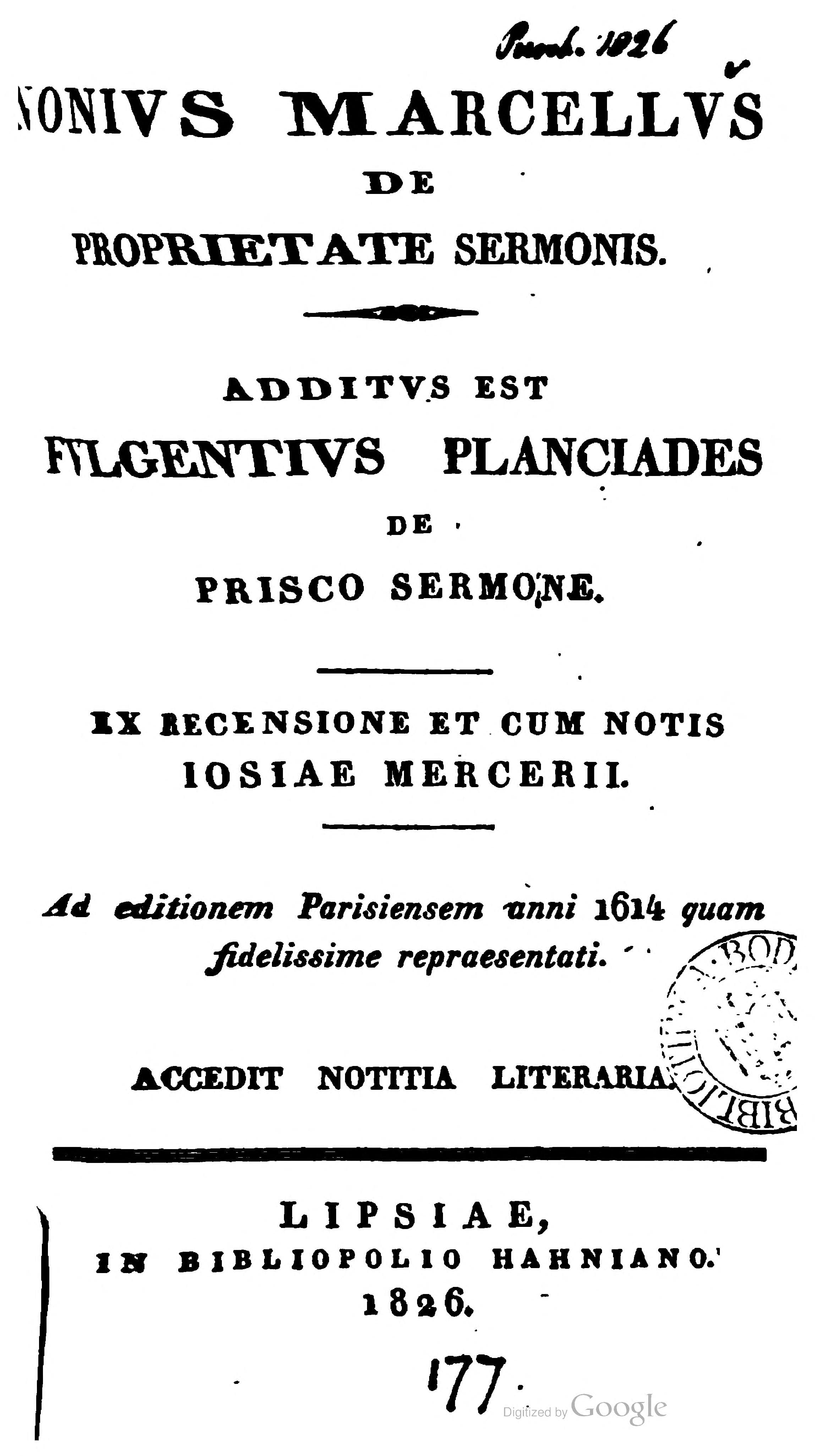 Nonius Marcellus De Proprietate Sermonis