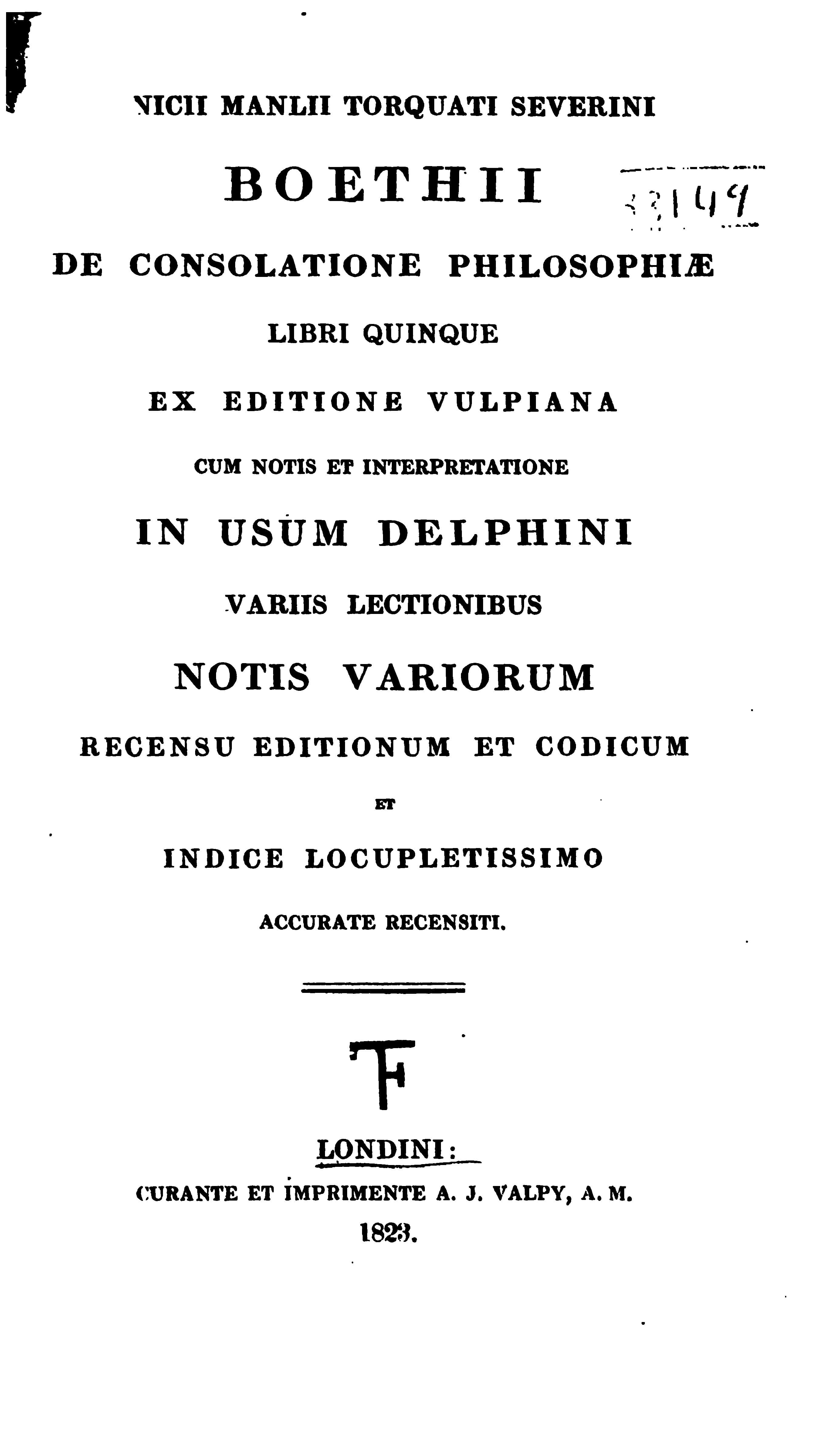 De Consolatione Philosophiae Libri Quinque