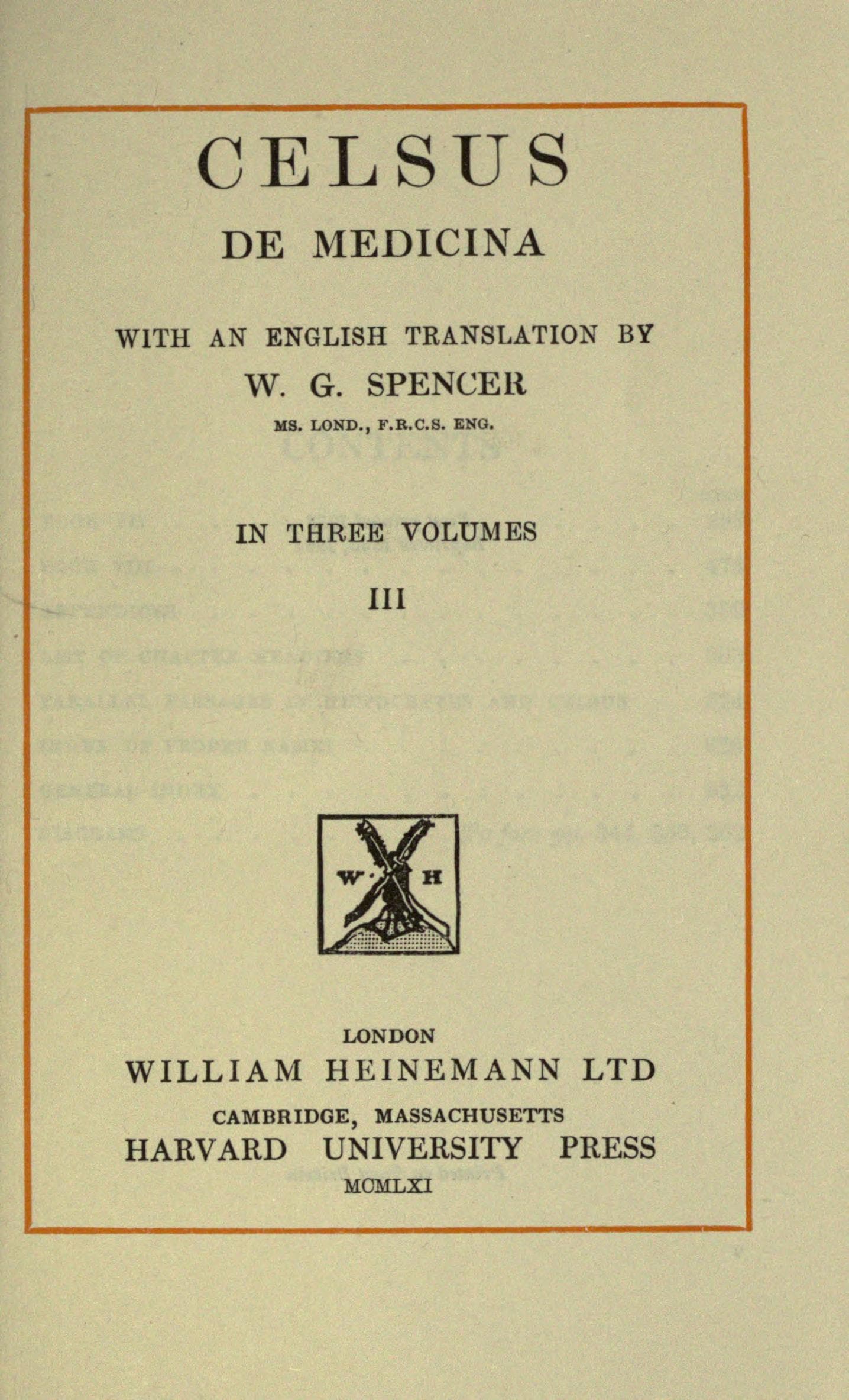 Celsus De Medicina Vol. III (Loeb)