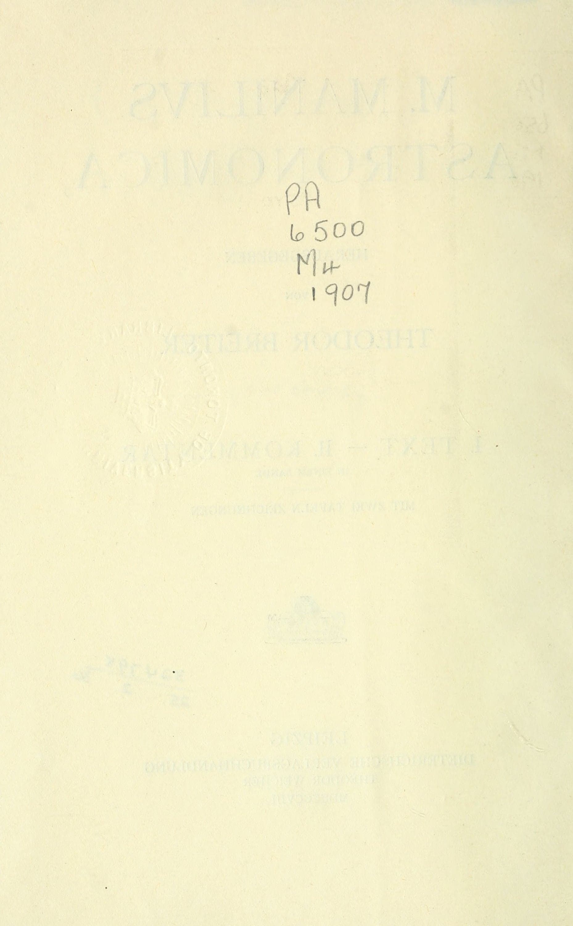 M. Manilii Astronomica (Breiter 1907)