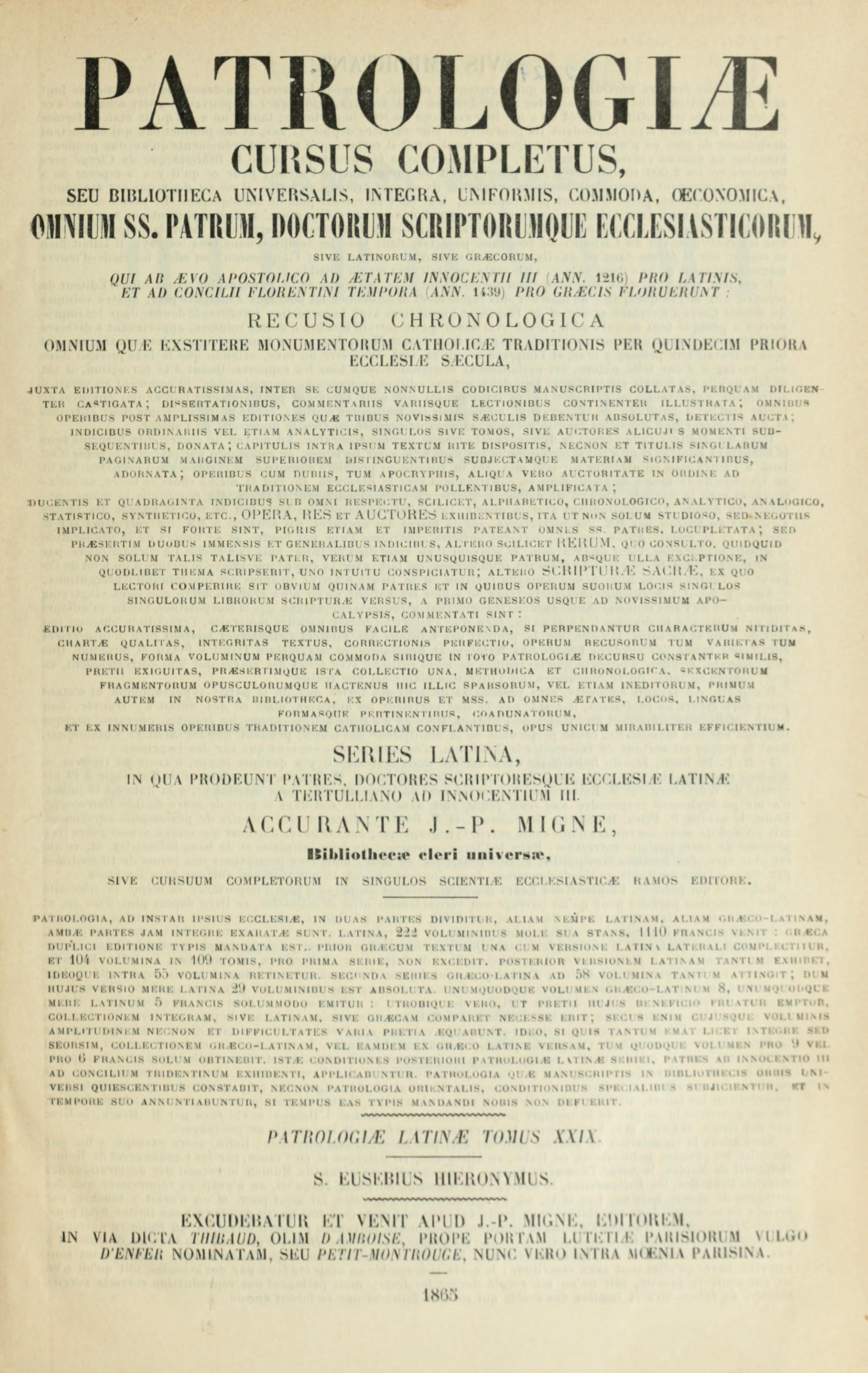 Sancti Eusebii Hieronymi Stridonensis Presbyteri Opera Omnia, Vol. X