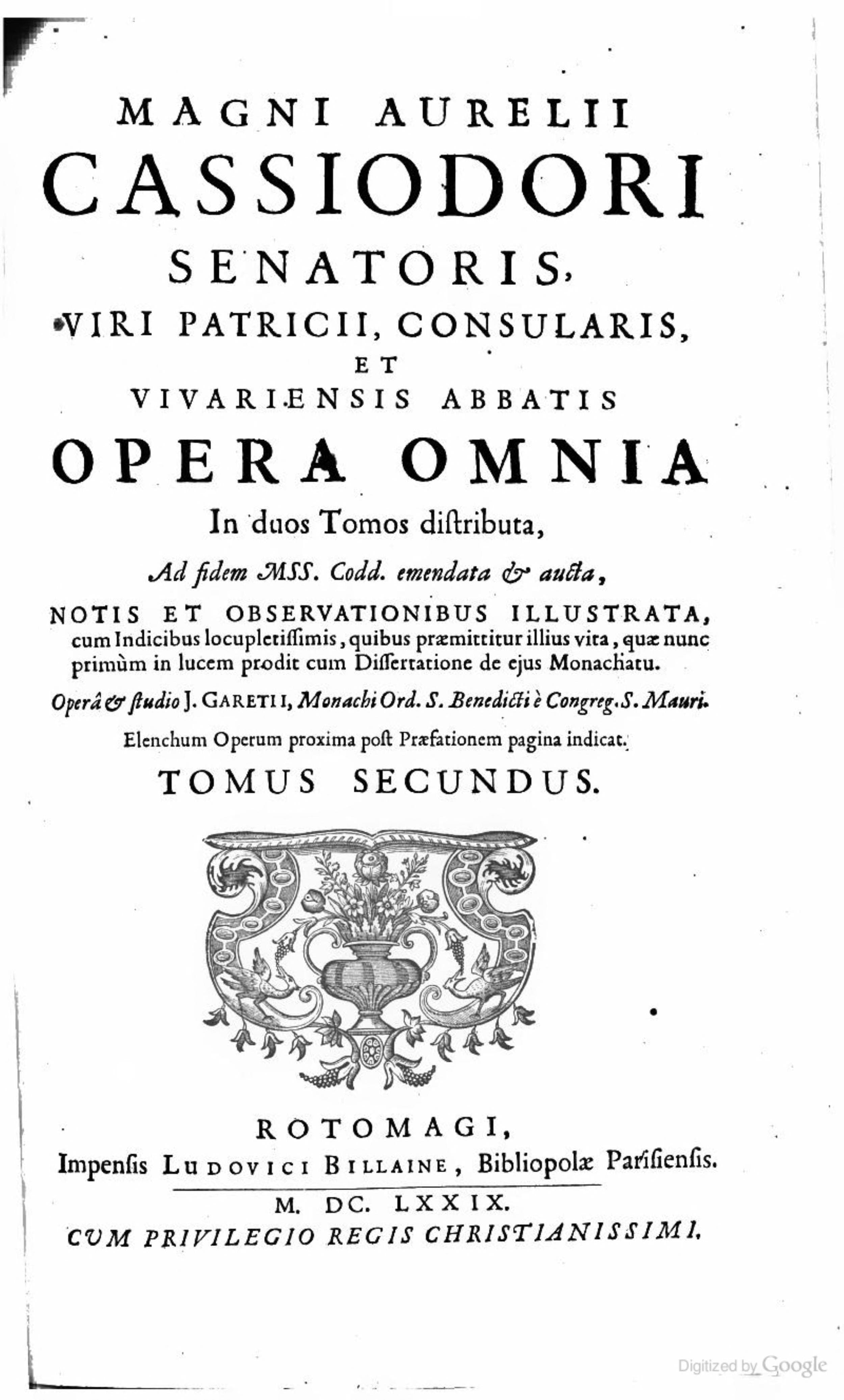 Magni Aurelii Cassiodori Opera Omnia, Tomus II