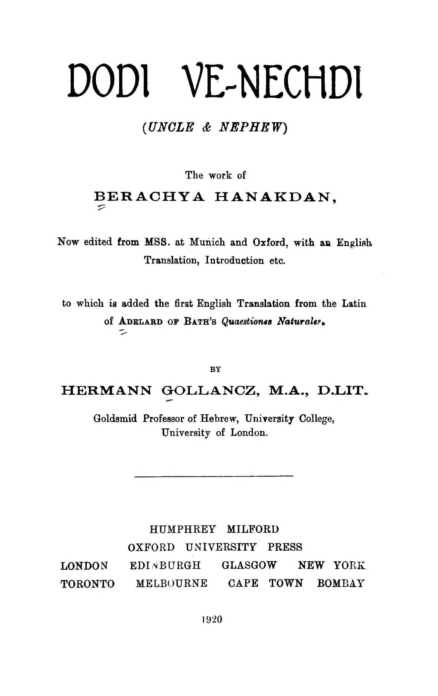 Dodi Ve-Nechdi (Quaestiones Naturales)