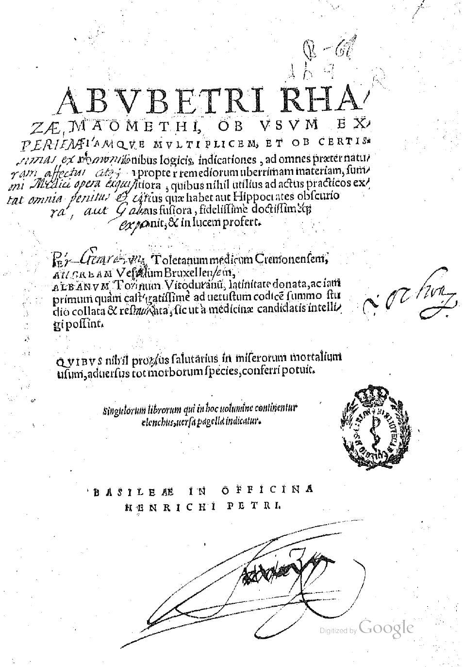 Rhazes Opera Medica (Continent Liber)