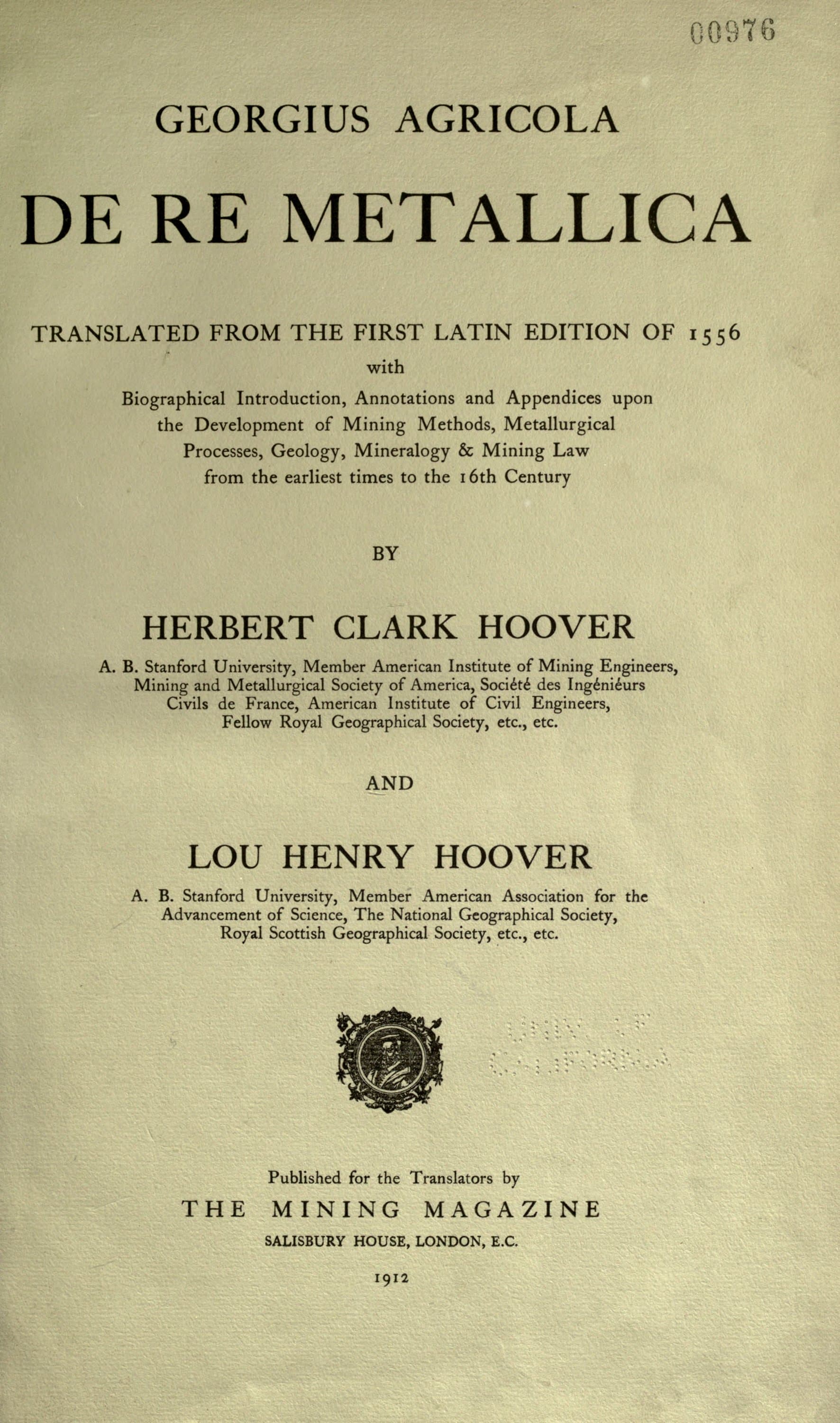 De Re Metallica (Hoover English translation)
