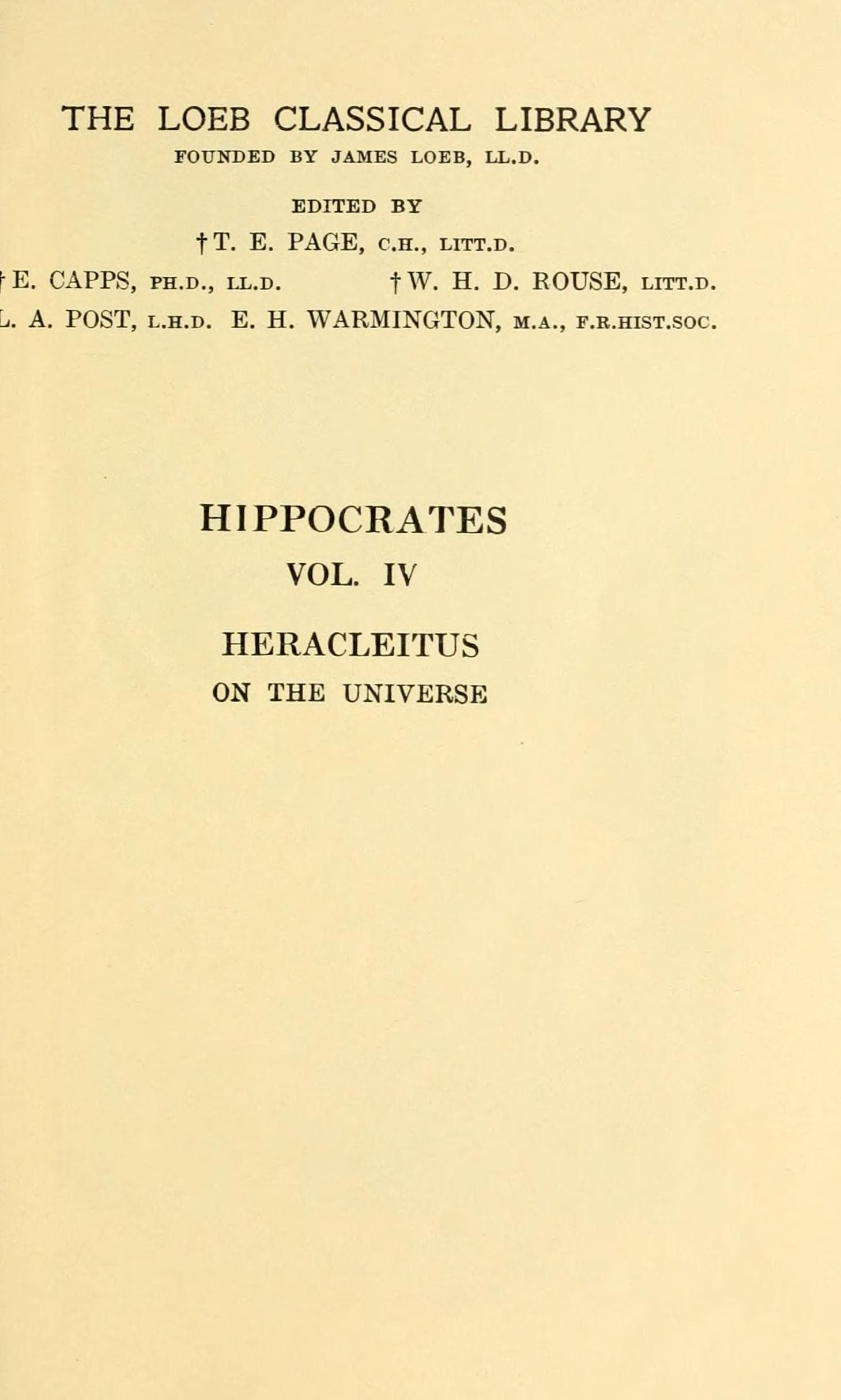Hippocrates, Vol. IV (Loeb Classical Library)