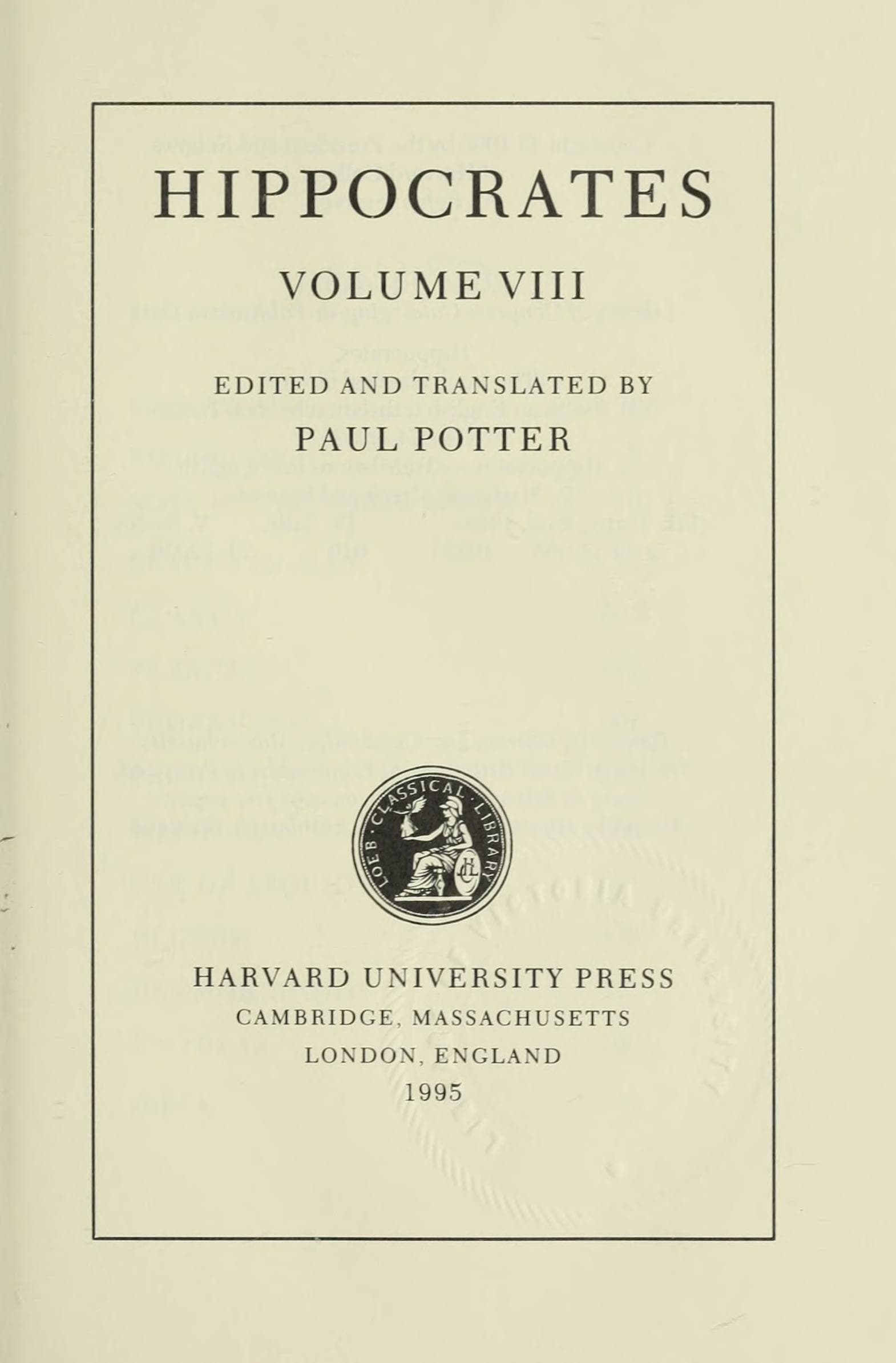 Hippocrates, Vol. VIII (Loeb Classical Library)