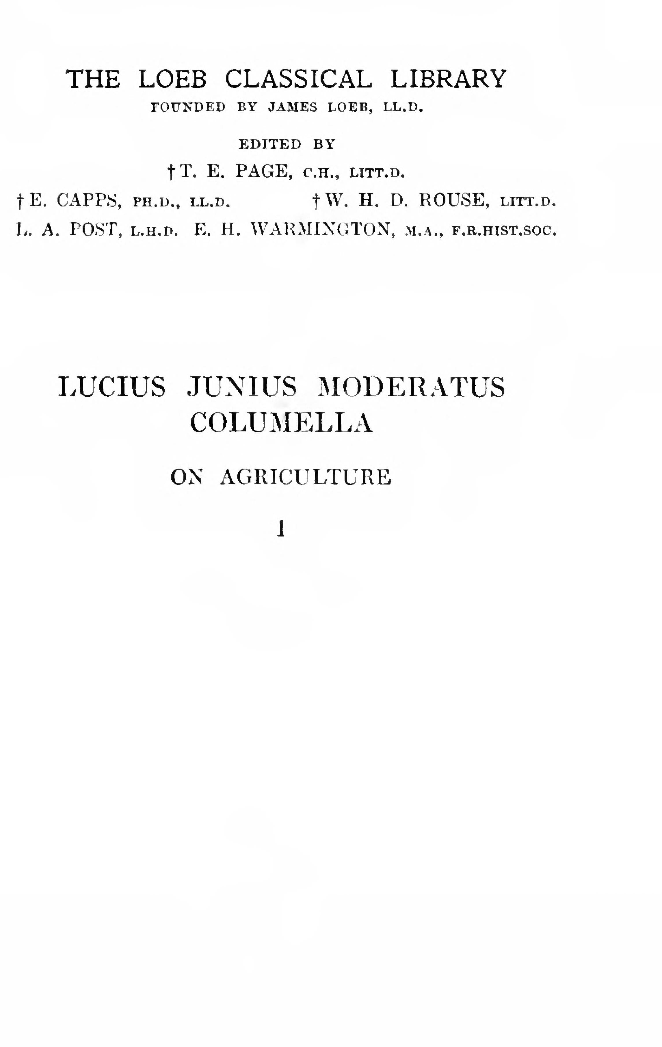 Columella: On Agriculture, Vol. I (Loeb)