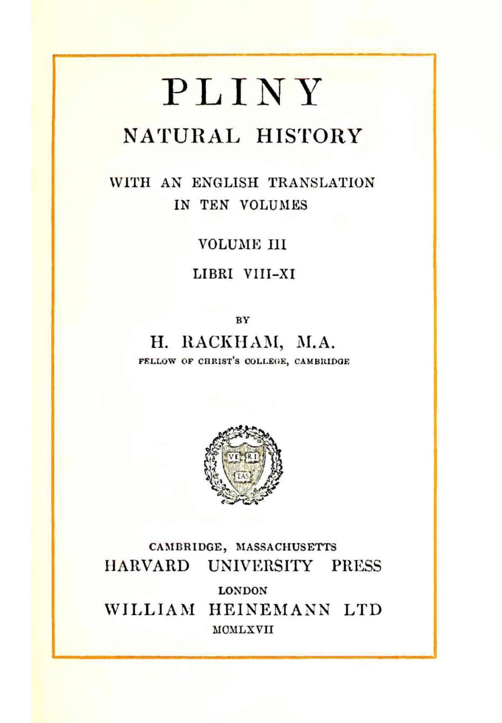 Pliny: Natural History, Vol. III (Loeb)