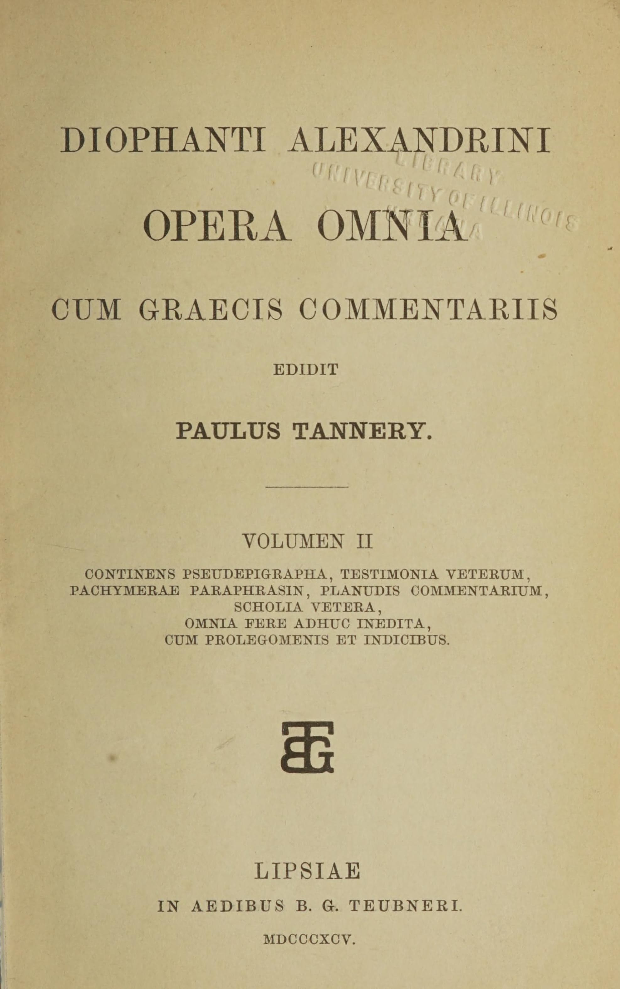 Diophanti Alexandrini Opera Omnia, Vol. 2