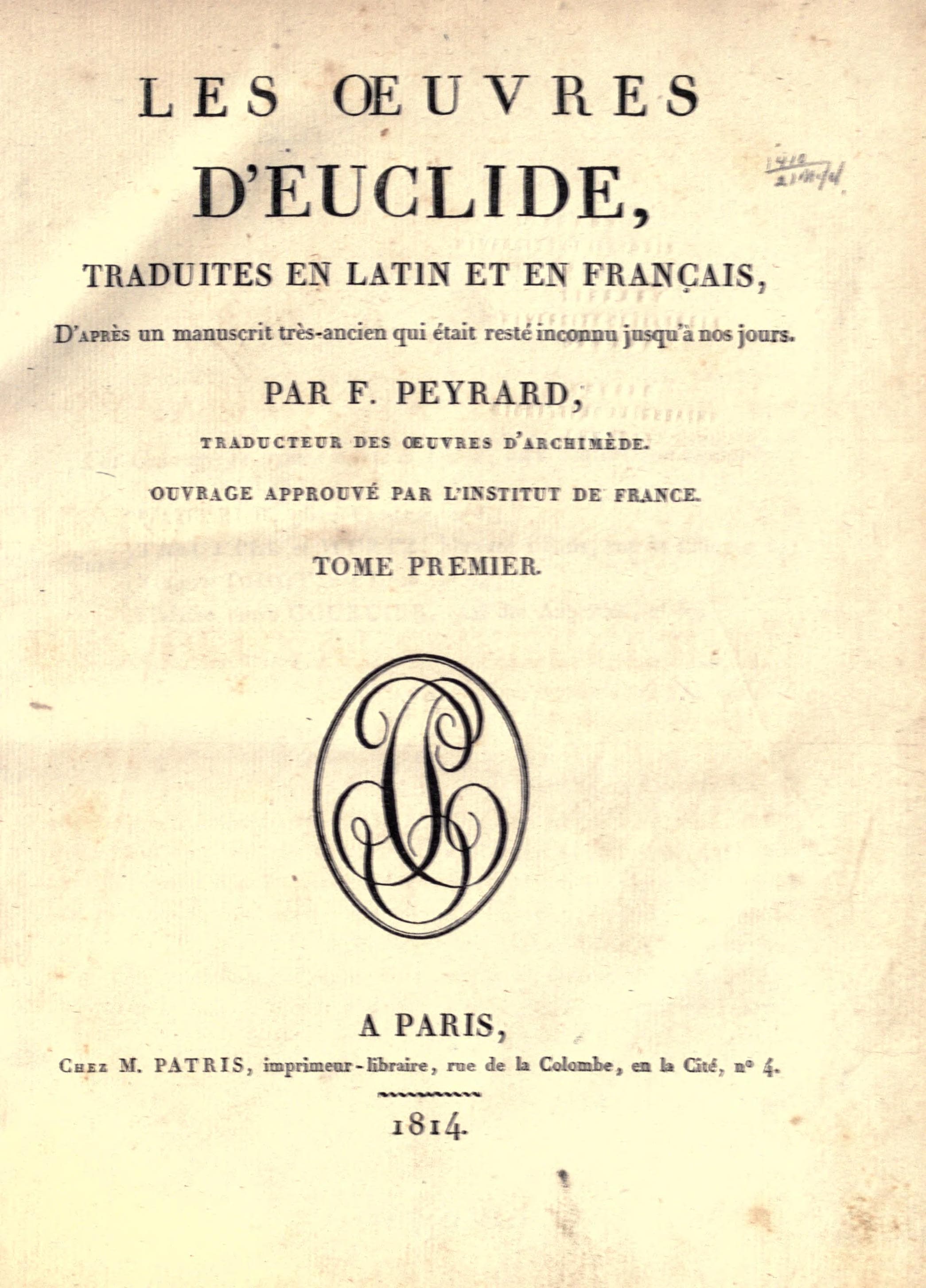 Les Oeuvres d'Euclide, Vol. 1