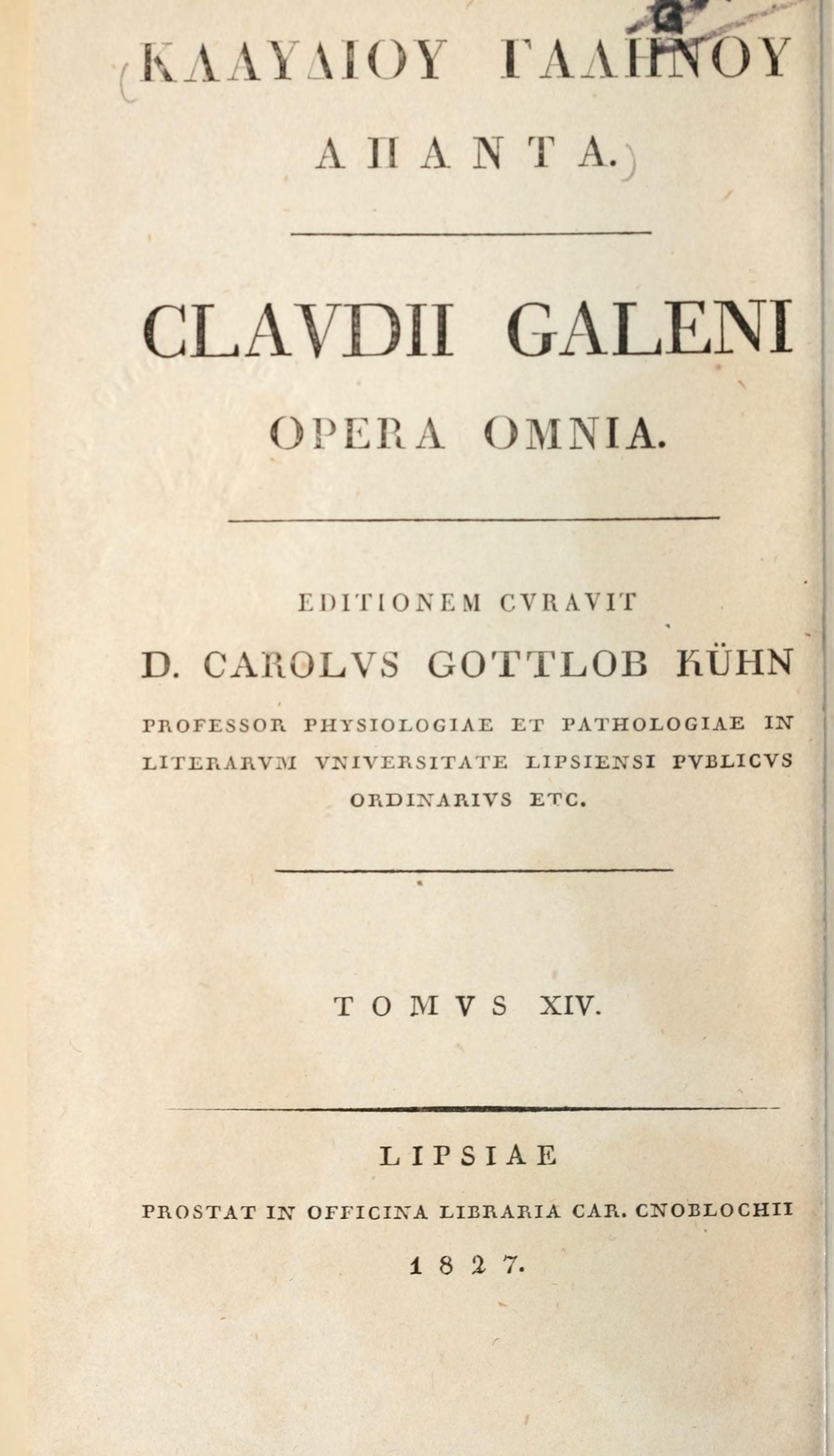 Claudii Galeni Opera Omnia, Vol. 14