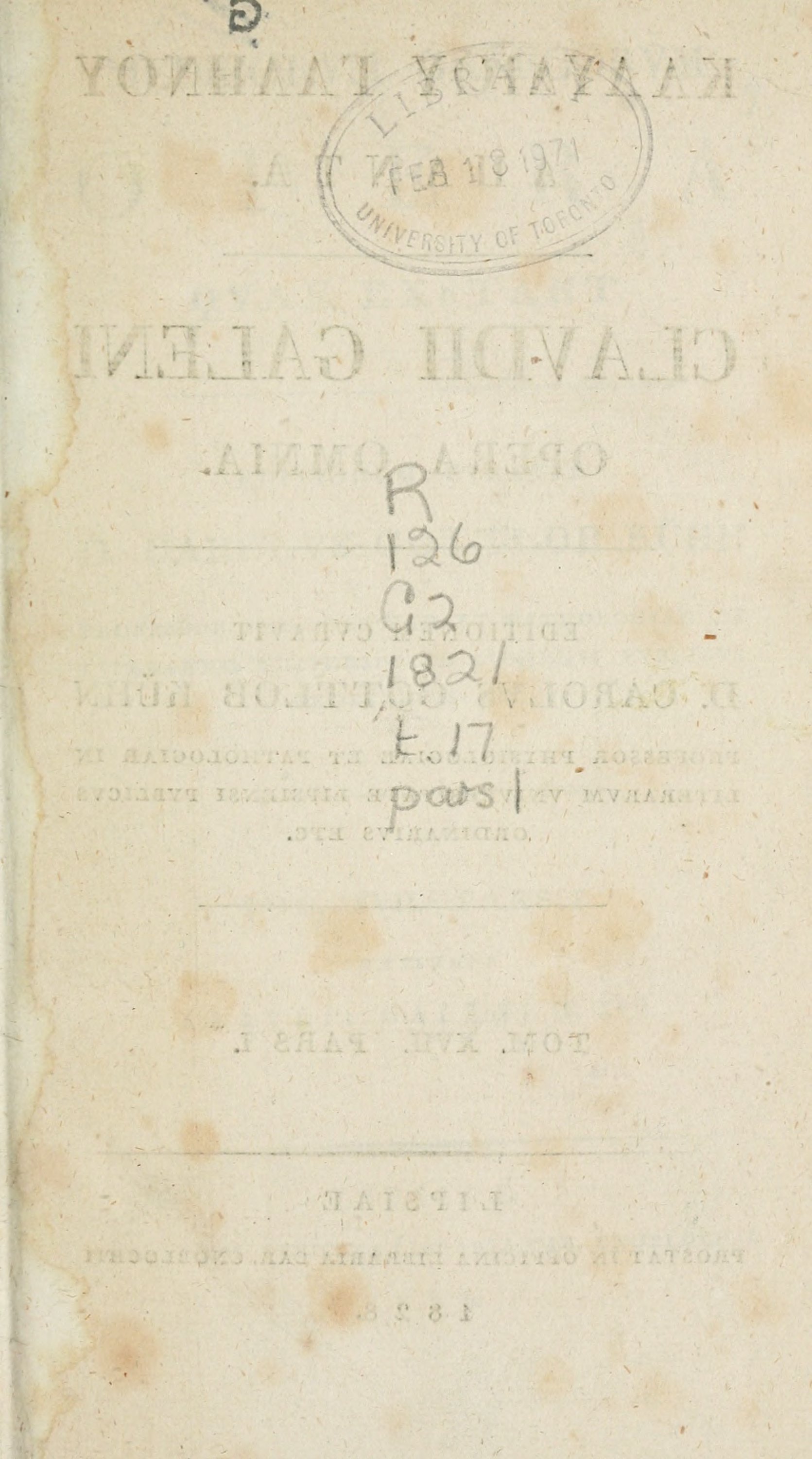 Claudii Galeni Opera Omnia, Vol. 17 Pt. 1