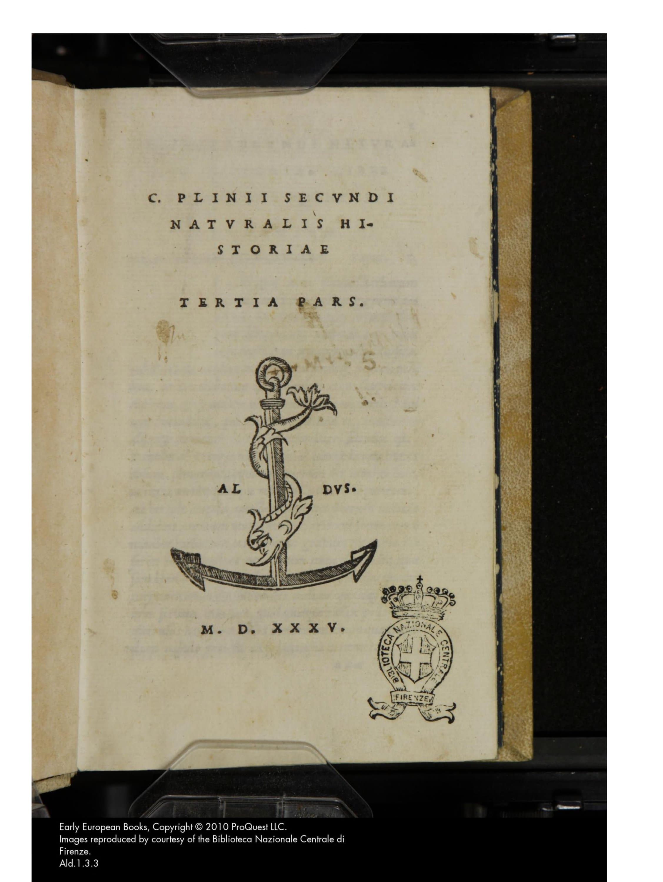 C. Plinii Secundi Naturalis Historiae, Vol. 3 (1535 Aldine)