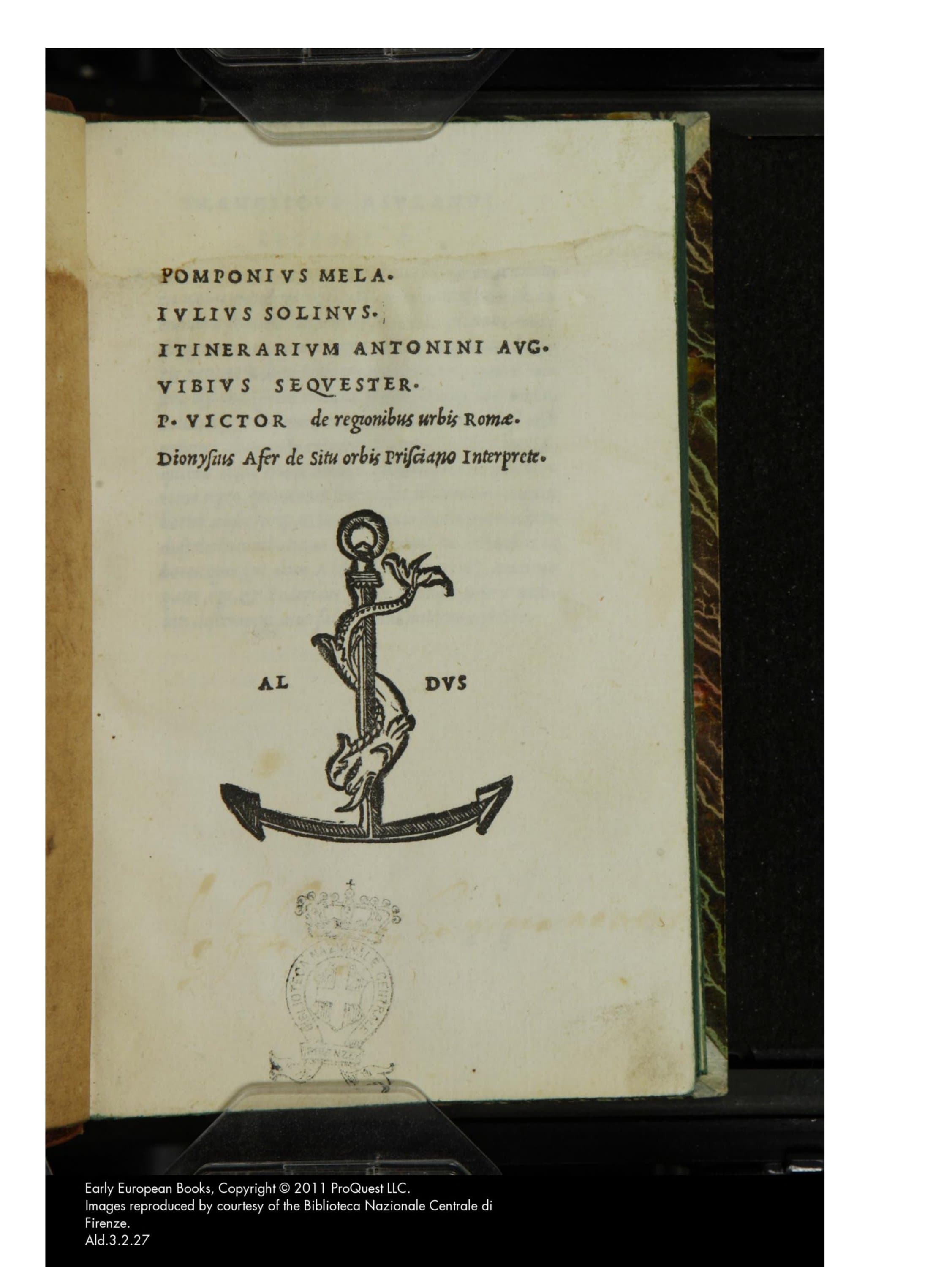 Pomponius Mela; Iulius Solinus; Itinerarium Antonini (1518 Aldine)