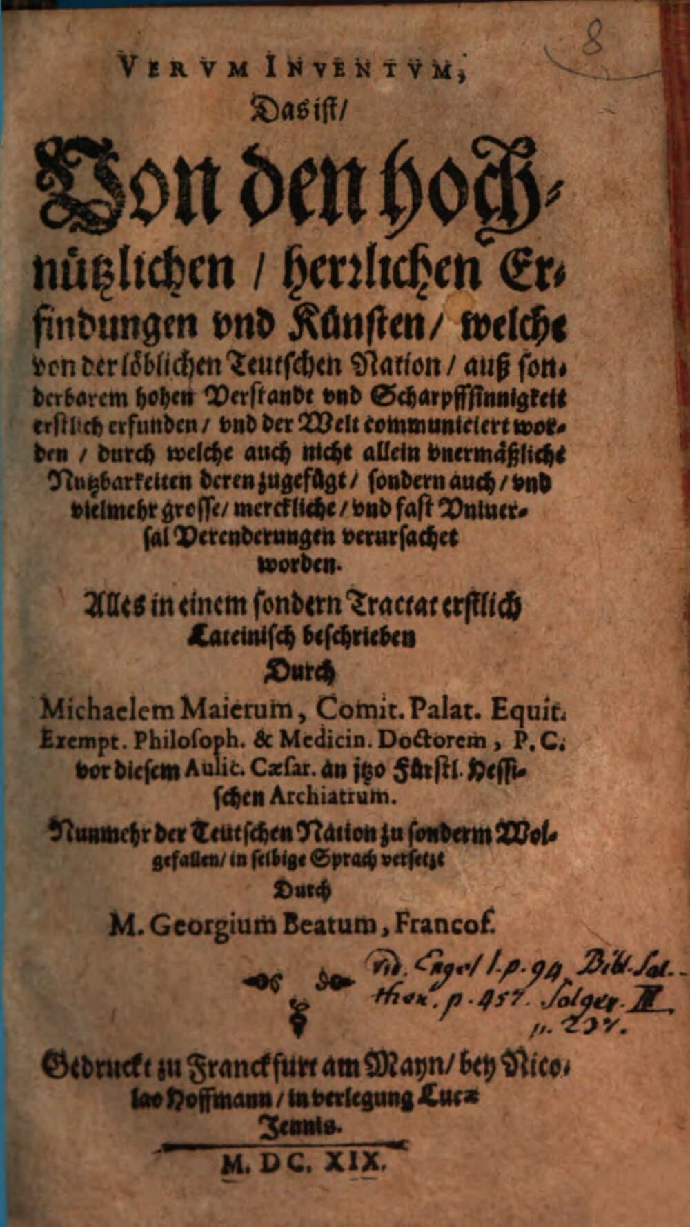 Verum inventum : das ist, von den Erfindungen, welche von der ... Teutschen Nation ... erfunden worden
