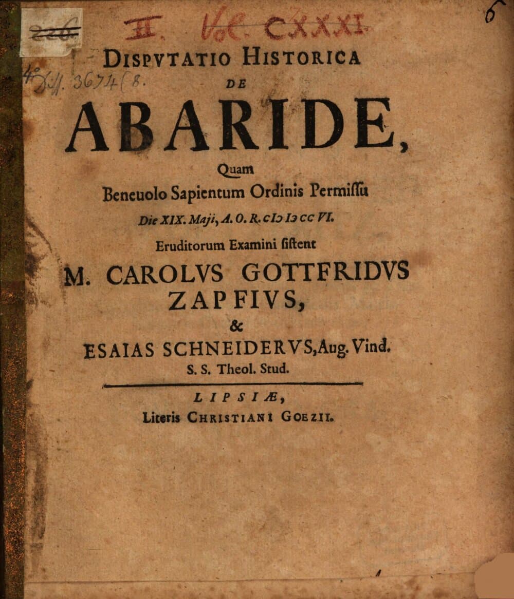 Disp. hist. de Abaride cum alia dedicat.