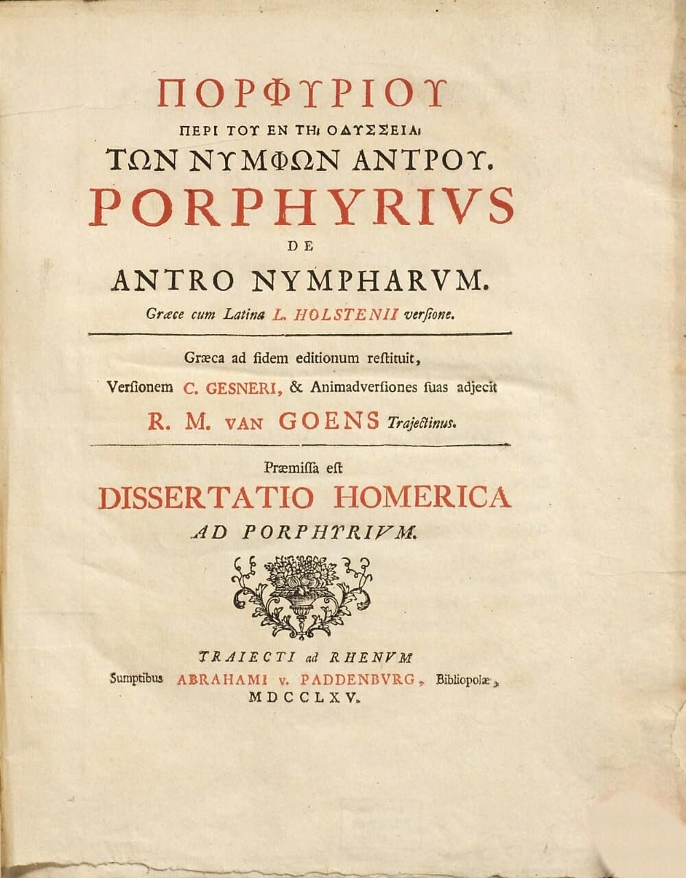 Porphyriu Peri Tu En Tē Odysseia Tōn Nymphōn Antru : = Porphyrius De Antro Nympharum