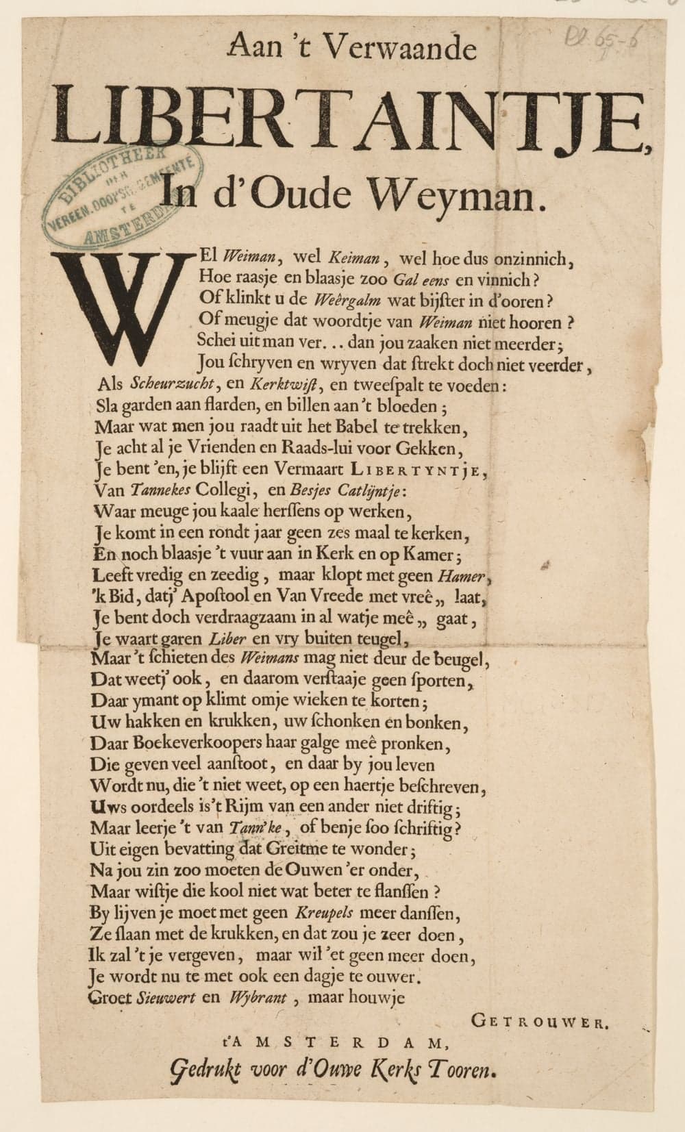 Aan 't verwaande Libertaintje, in d'Oude Weyman.