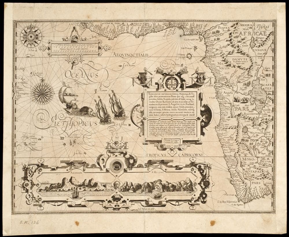 Typus orarum maritimarum Guineae, Manicongo & Angolae ultra promontorium Bonae spei usque ... /, accurate omnia ex optimis indicis tabulis hydrographicis decerpta & emend. ; Arnoldus F. à Langren delineavit & sculpsit.