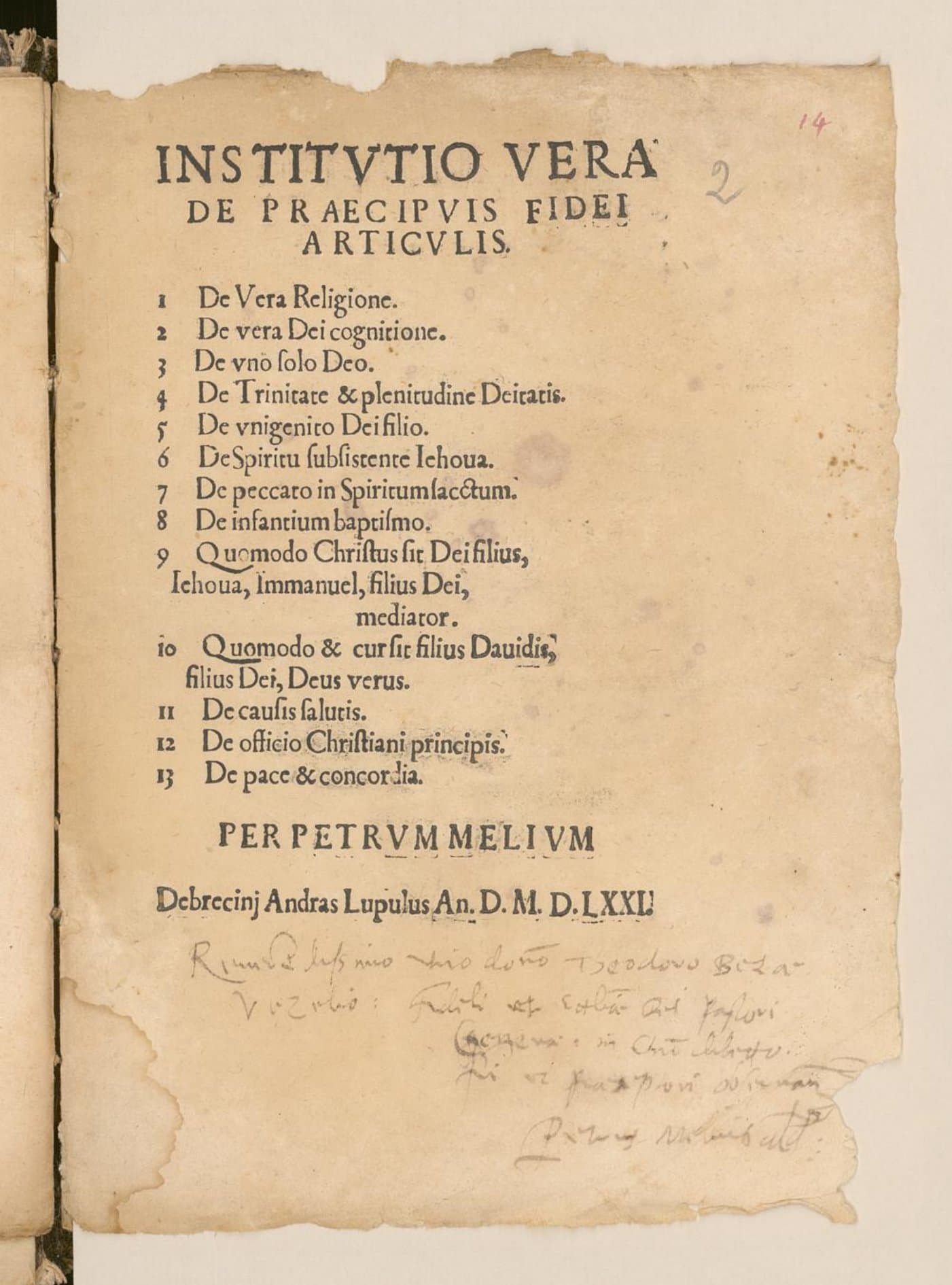 Institutio vera de praecipuis fidei articulis