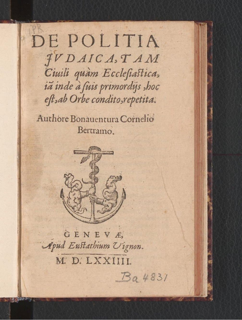 De politia judaica, tam civili quam ecclesiastica, jam inde a suis primordiis, hoc est ab orbe condito, repetita